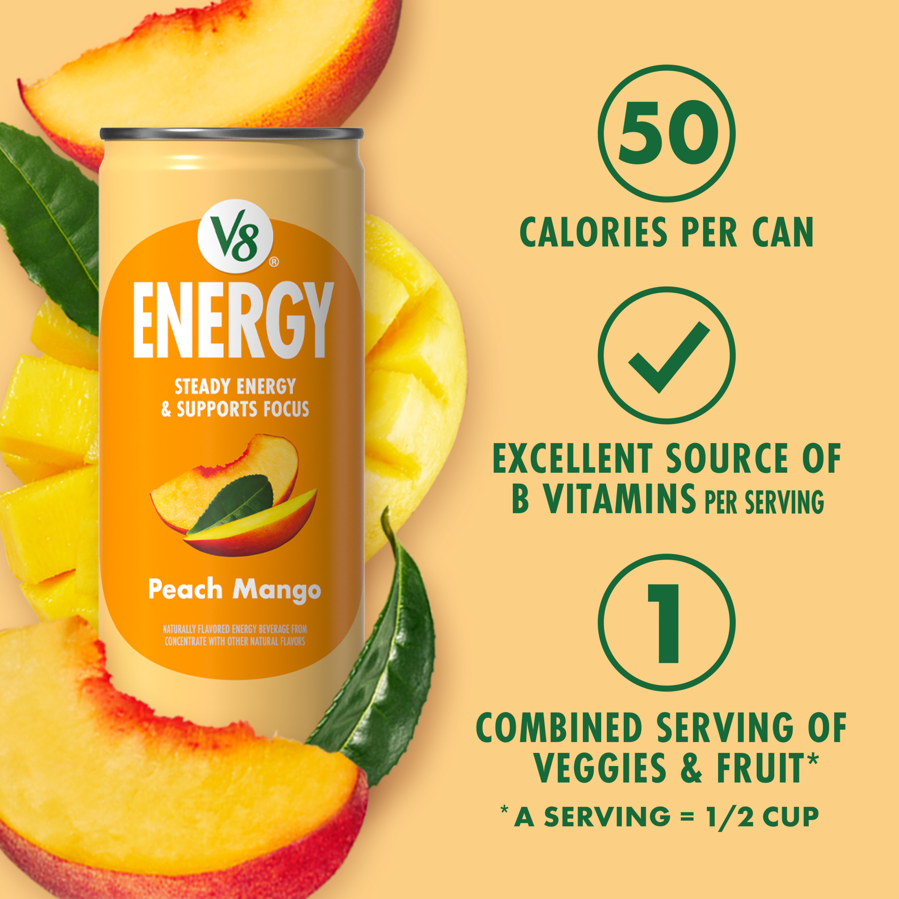 V8 Energy Peach Mango Energy Drink, 8 fl oz Can | Giant Eagle