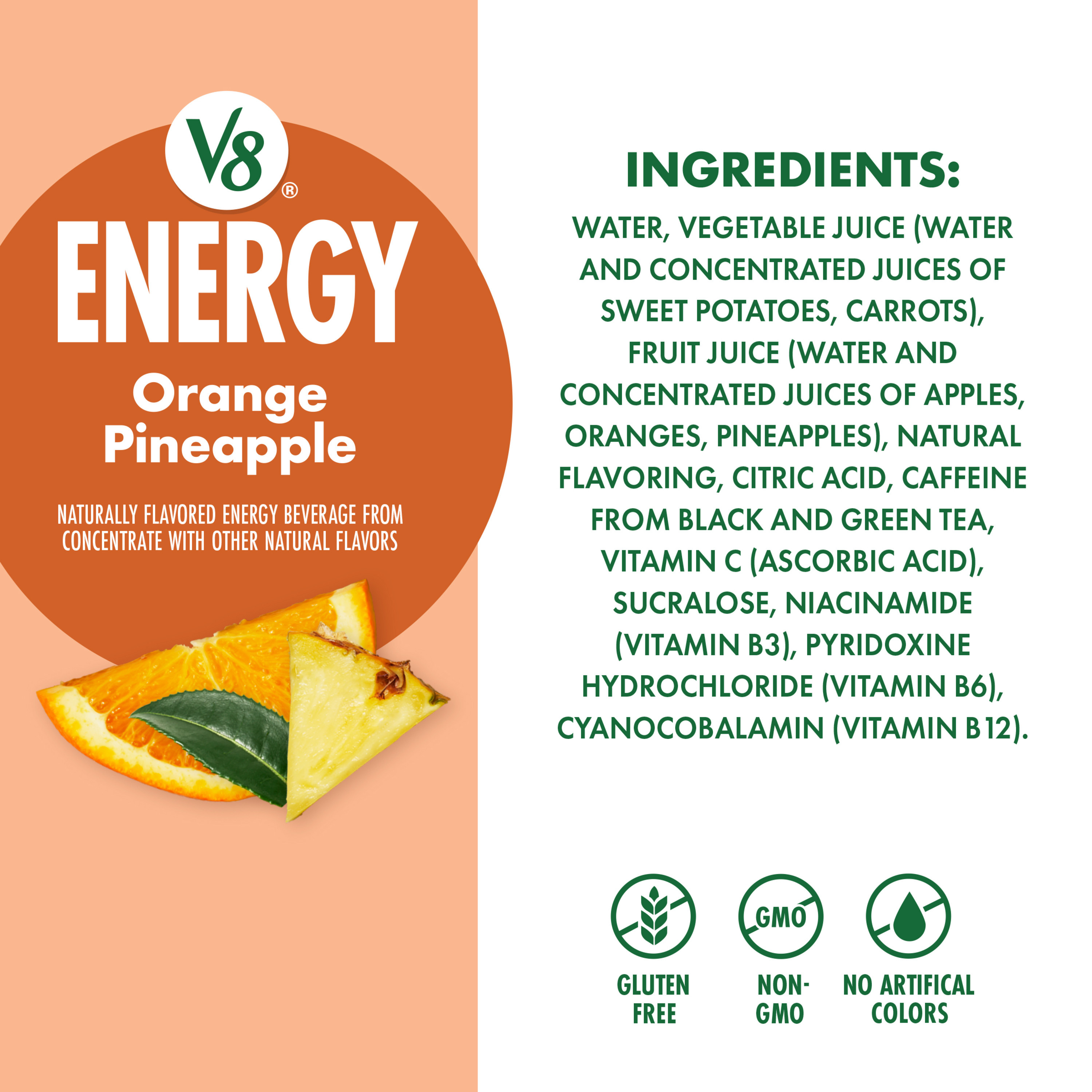 V8 Energy Orange Pineapple Energy Drink, 8 fl oz Can (6 Pack