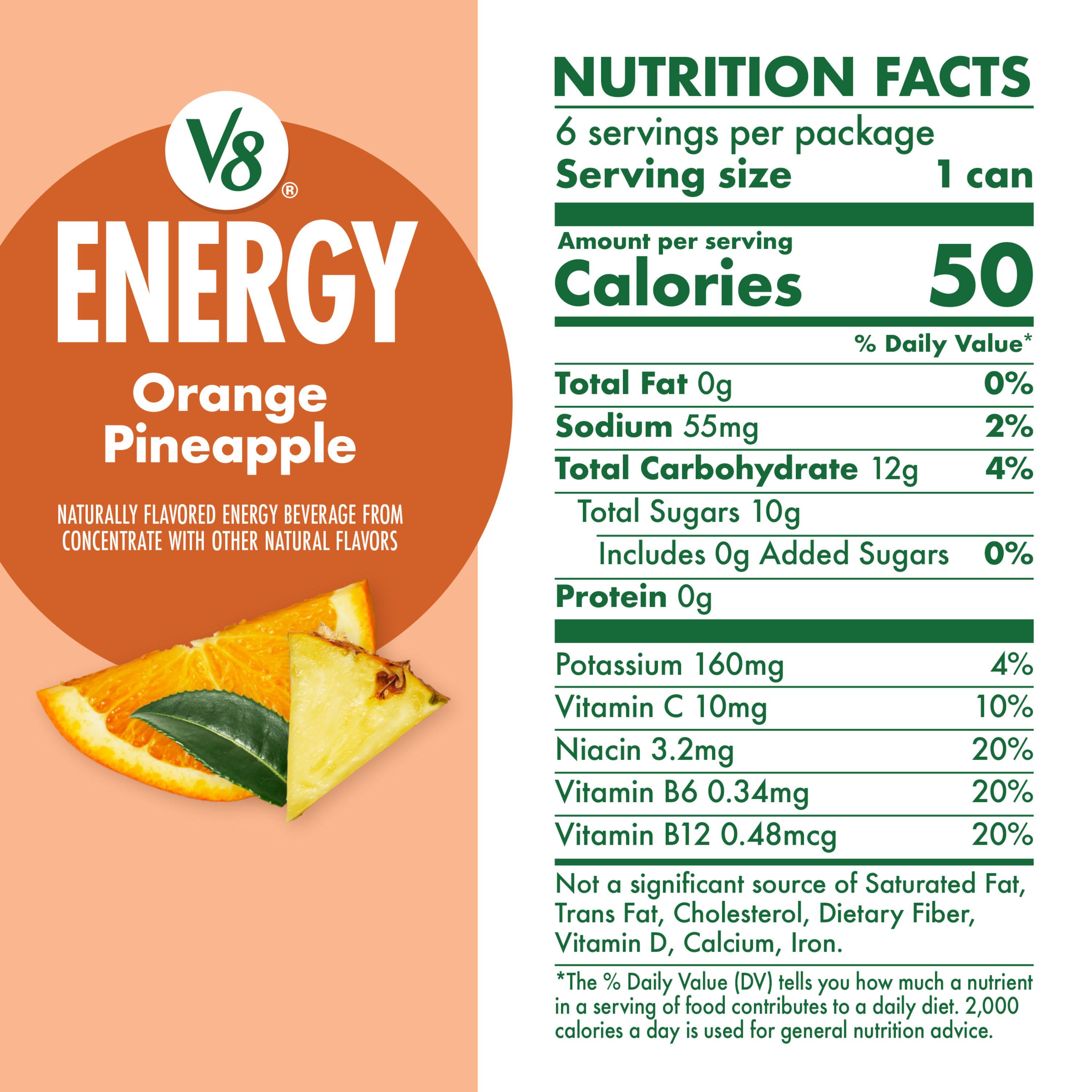 洋楽 999/high energy plan V8 Energy Orange Pineapple Energy Drink, 8 fl oz Can (6 Pack