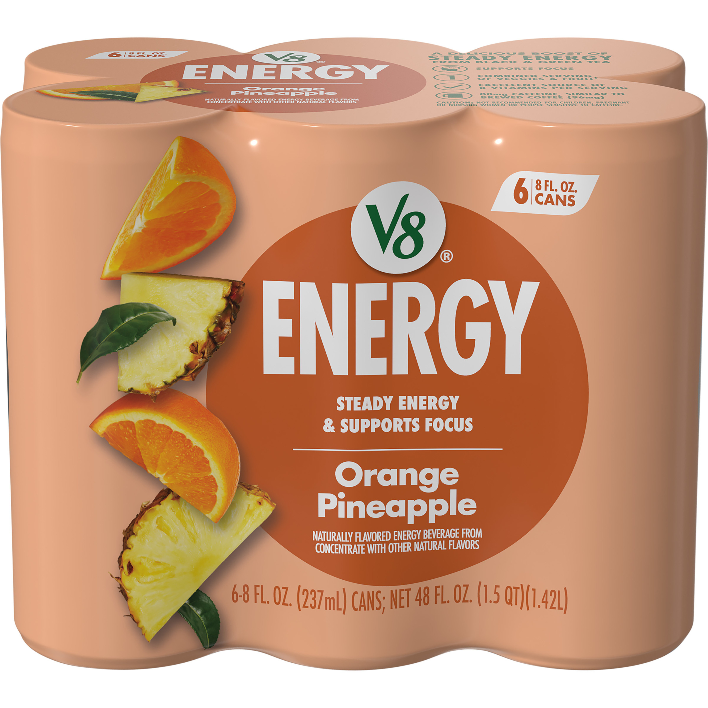 V8 Energy Orange Pineapple Energy Drink, 8 fl oz Can (6 Pack