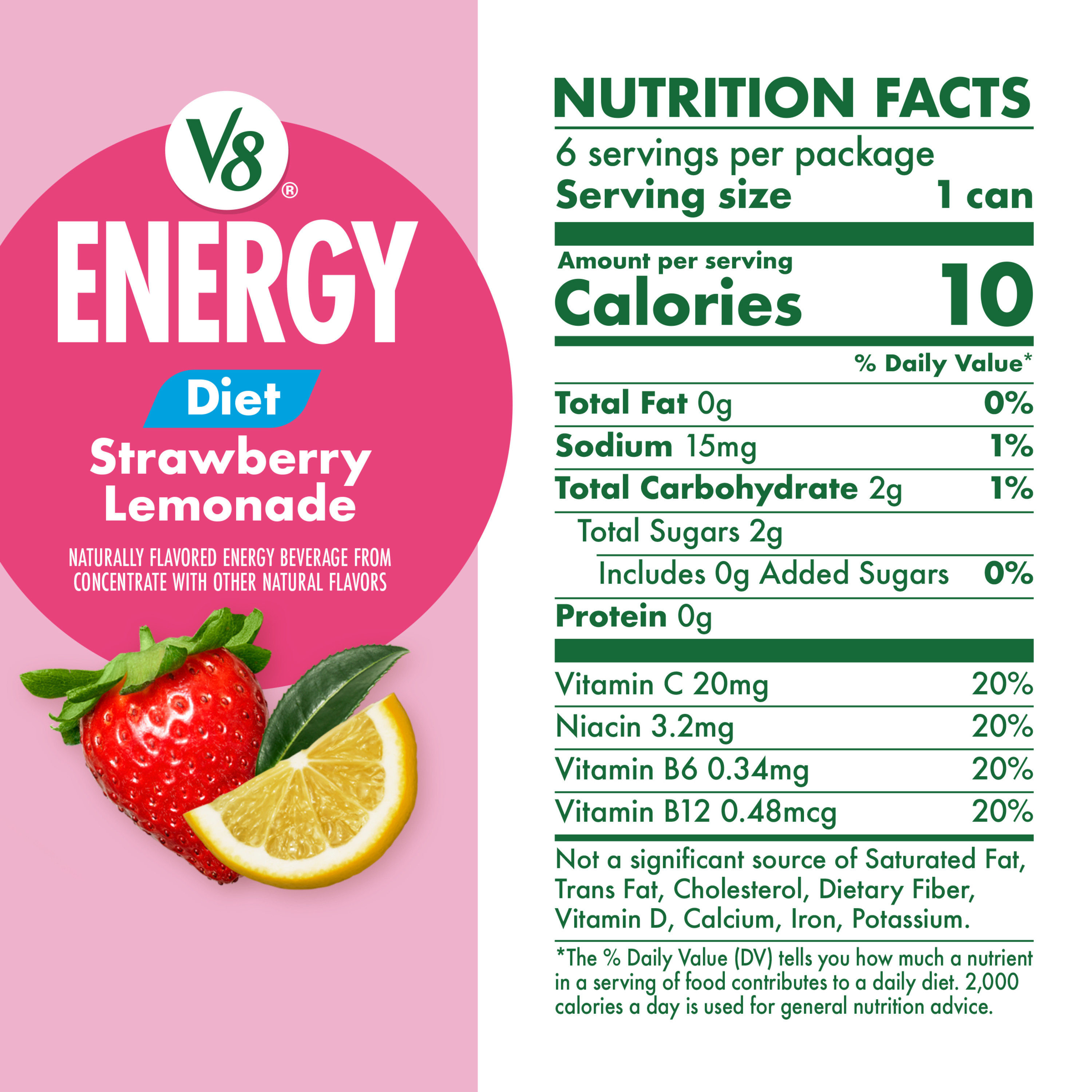V8 Energy Diet Strawberry Lemonade Juice Energy Drink, 8 fl oz Can