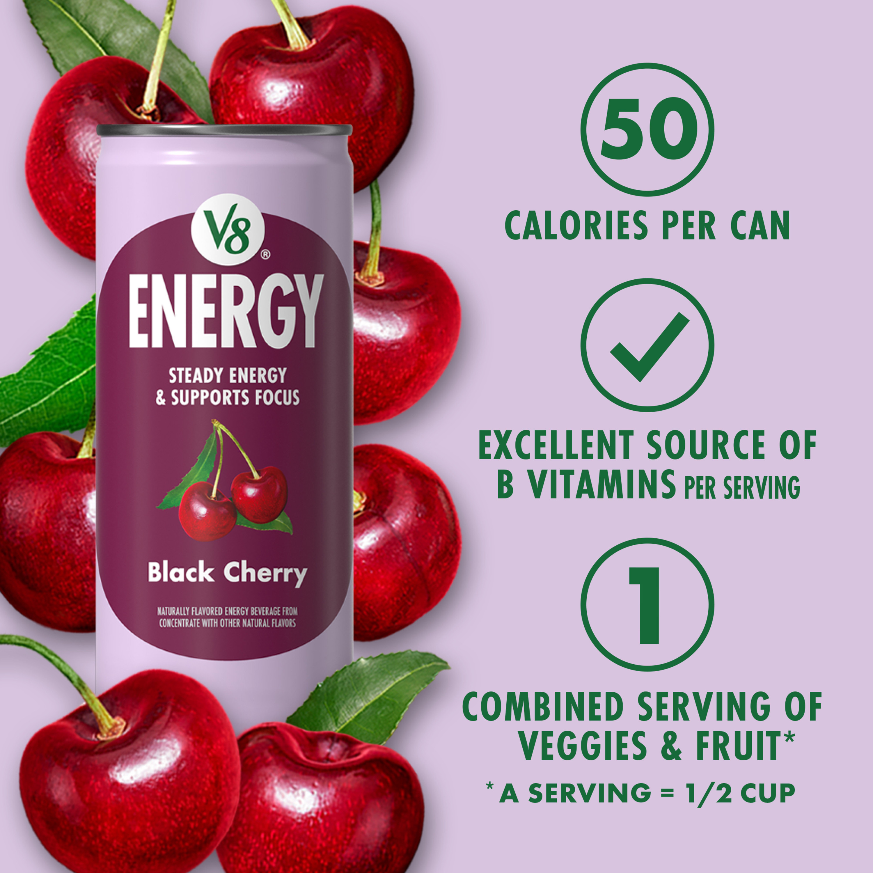 V8 Energy Black Cherry Energy Drink, 8 fl oz Can (6 Pack) | Giant