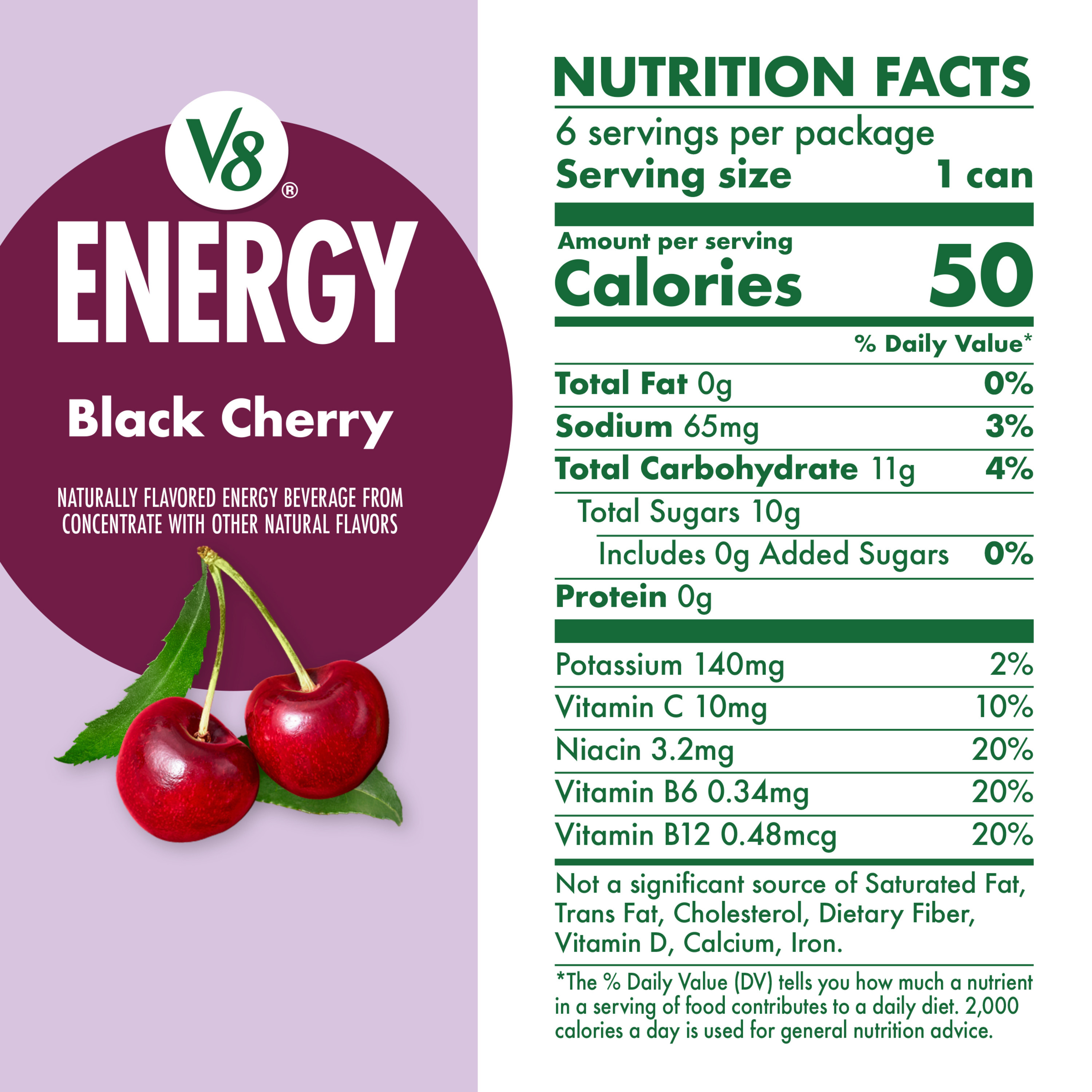 V8 Energy Black Cherry Energy Drink, 8 fl oz Can (6 Pack) | Giant