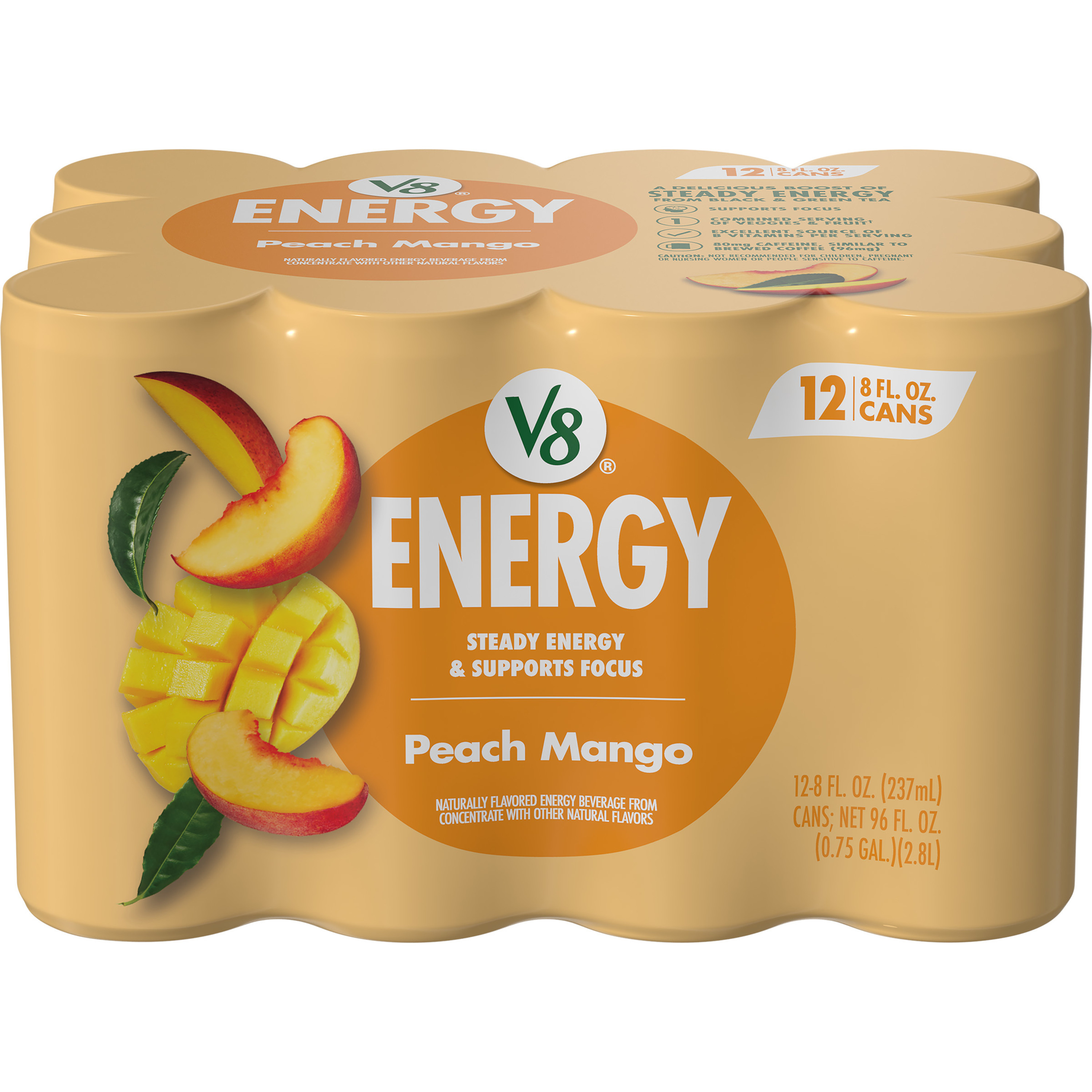 V8 Energy Peach Mango Energy Drink, 8 fl oz Can (12 Pack) | Giant