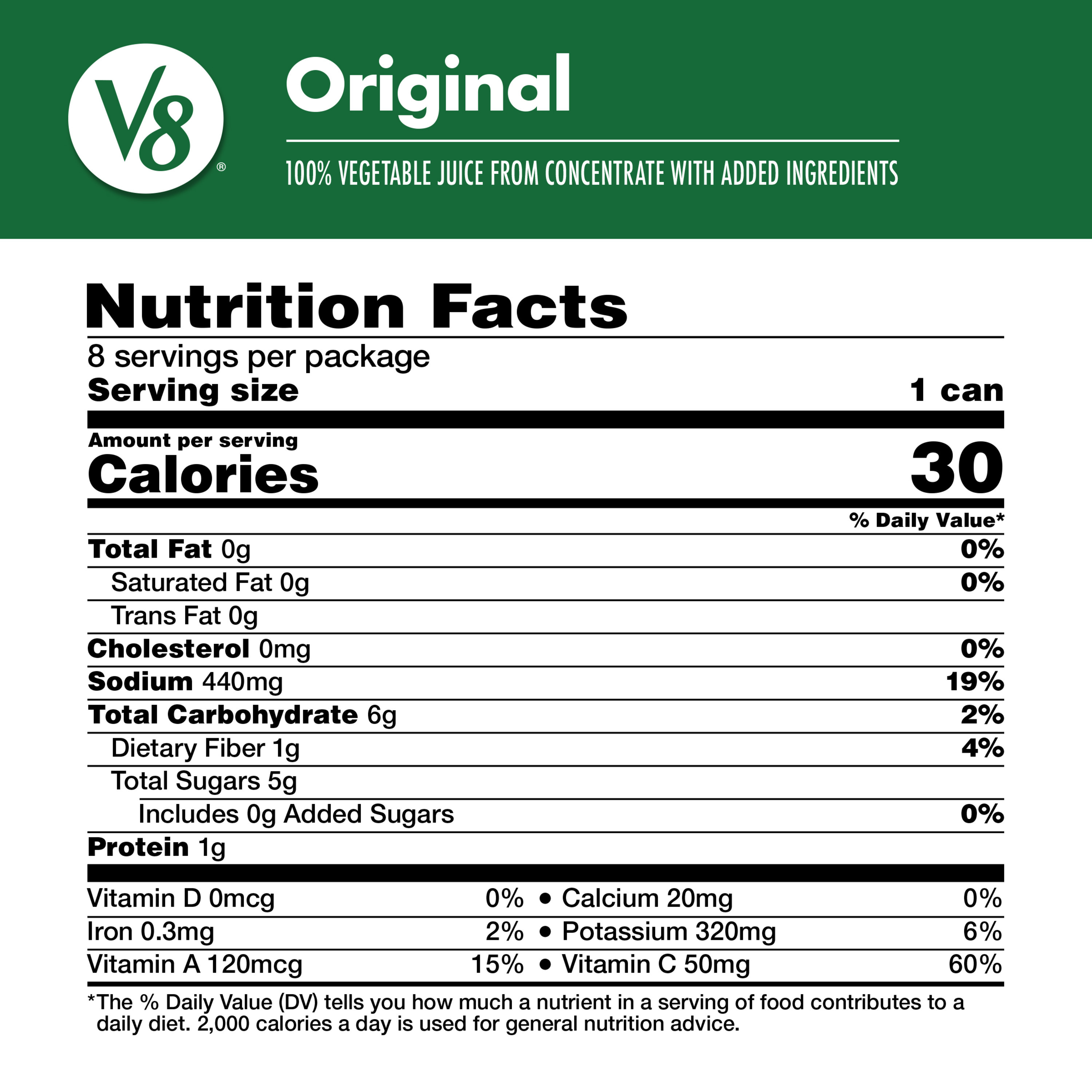 V8 Original 100% Vegetable Juice, 5.5 fl oz Can (8 Pack) | Giant