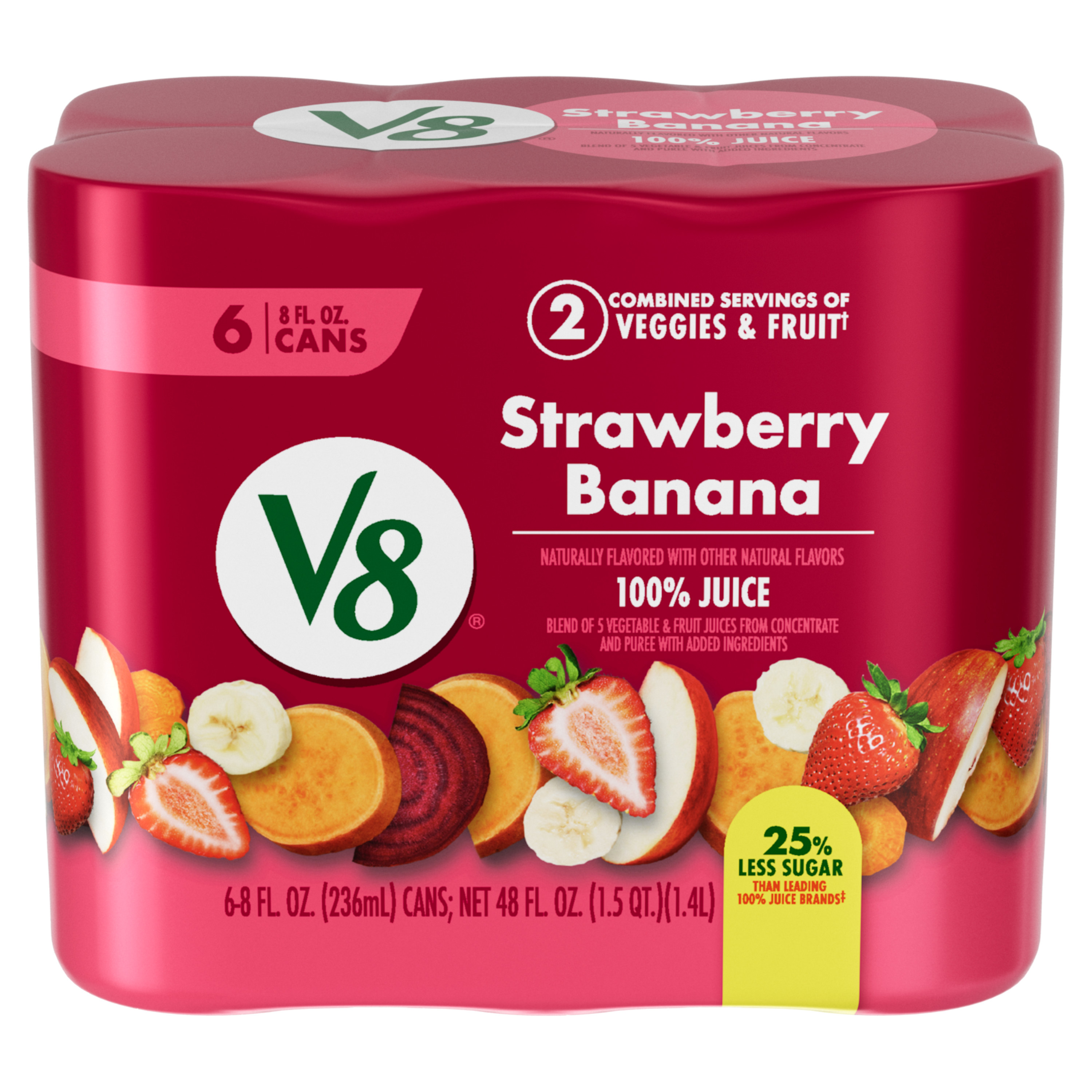 FRUITS　No.8 V8 Strawberry Banana 100% Fruit and Vegetable Juice, 8 fl oz Can