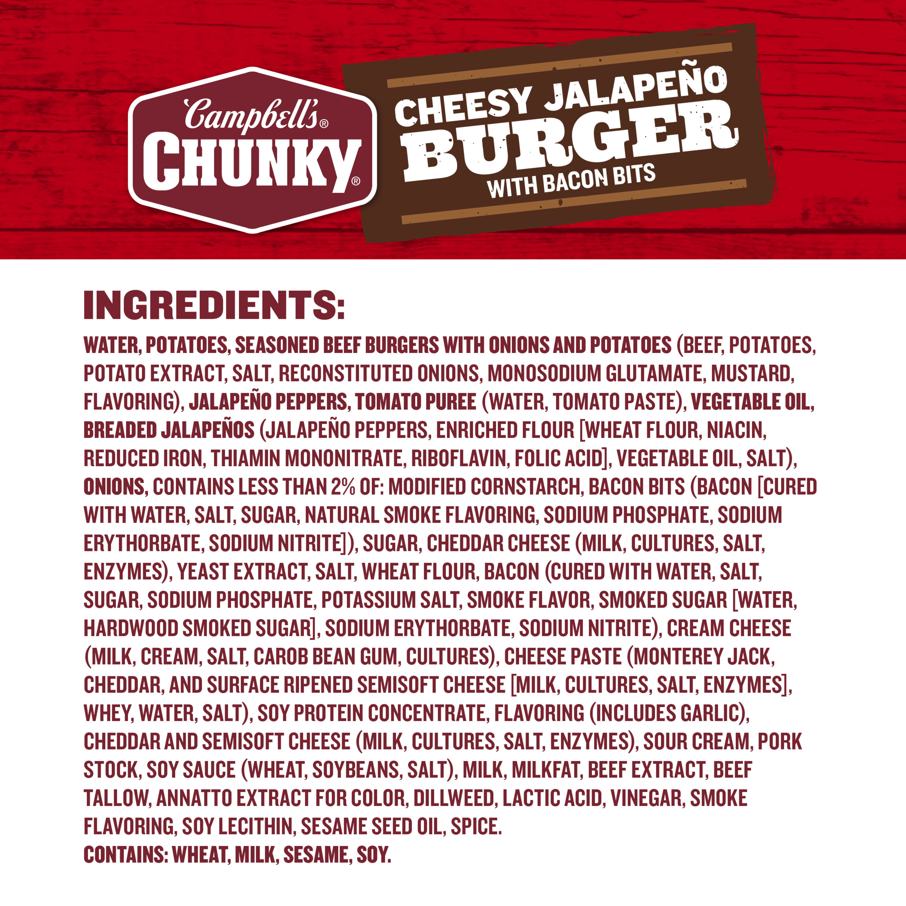 Campbell's Chunky Cheesy Jalapeño Burger with Bacon Bits Soup