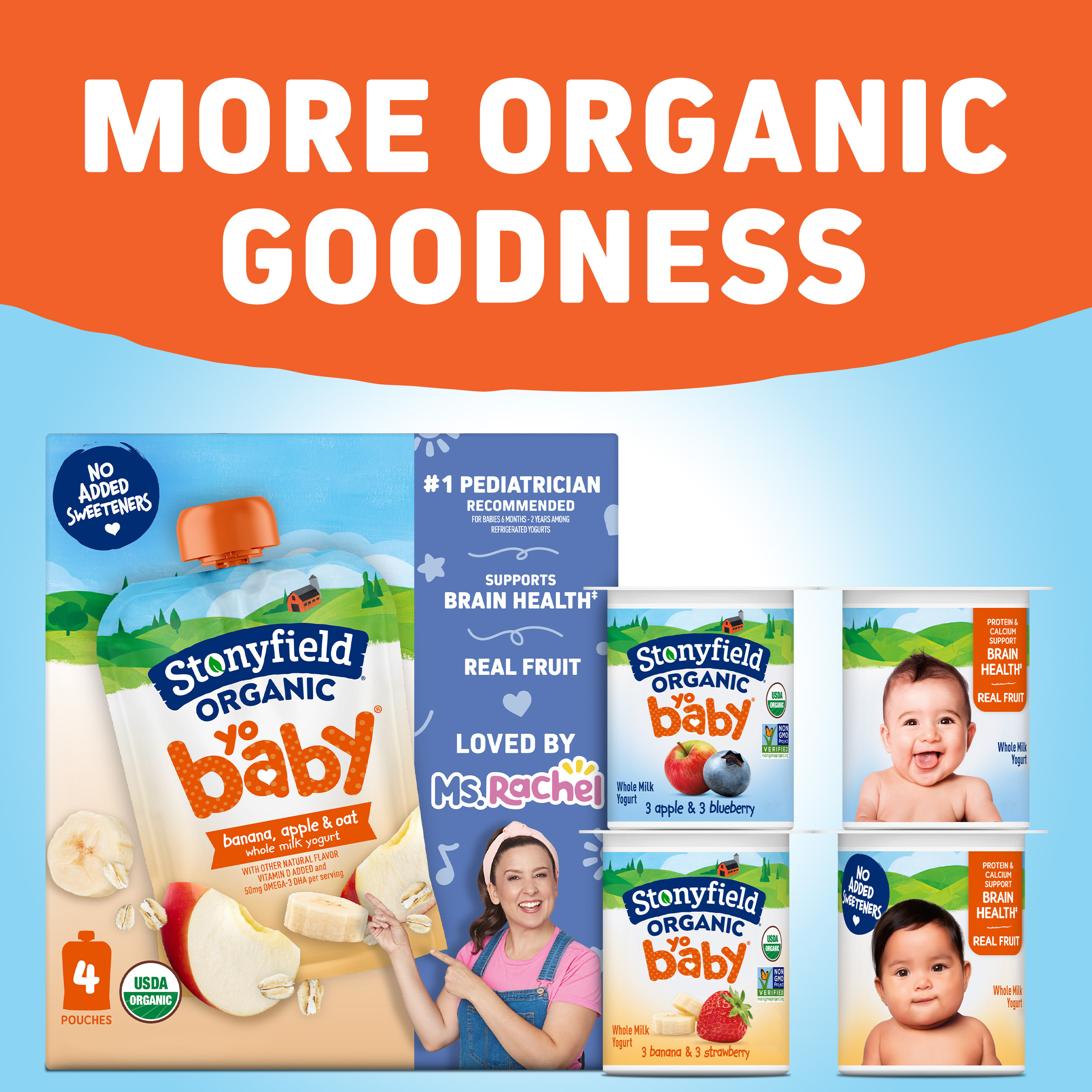 Stonyfield Organic YoBaby Whole Milk Baby Yogurt Cups, Apple
