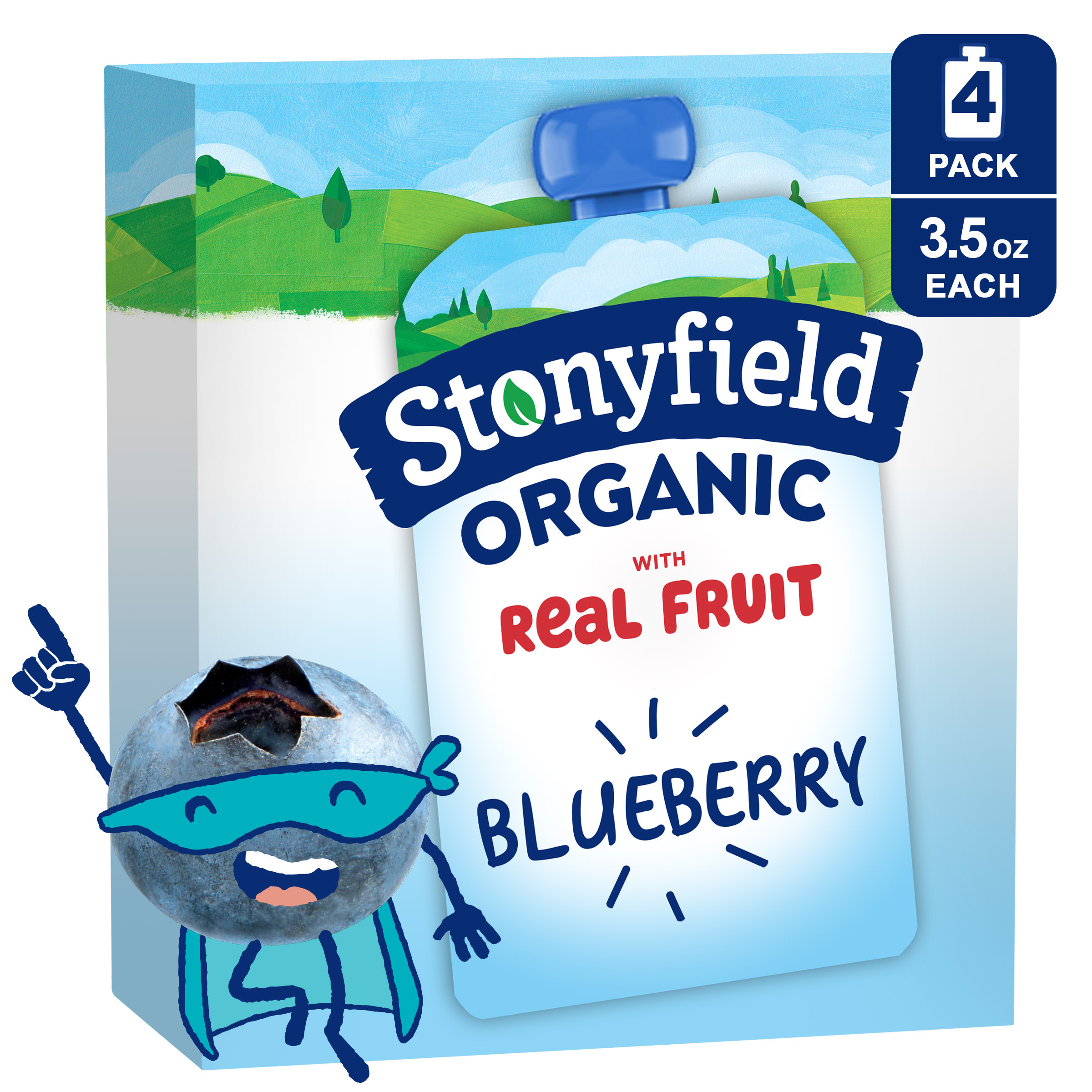 Stonyfield Organic Kids Lowfat Yogurt Pouches, Blueberry, 4 Count