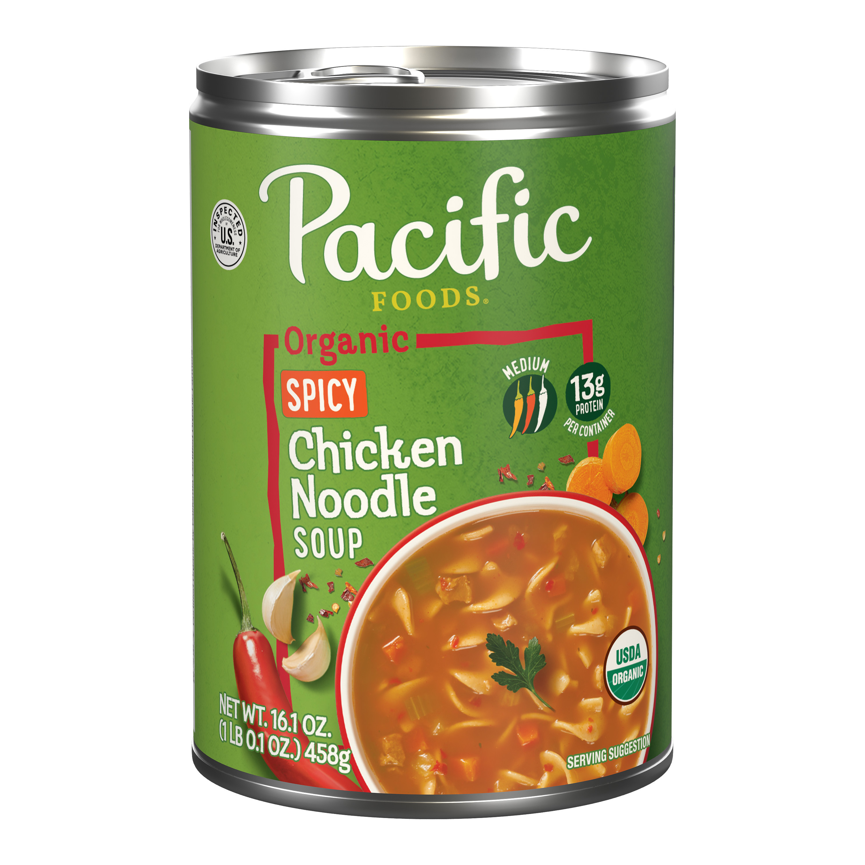 Pacific Foods Organic Spicy Chicken Noodle Soup, 16.1 oz Can
