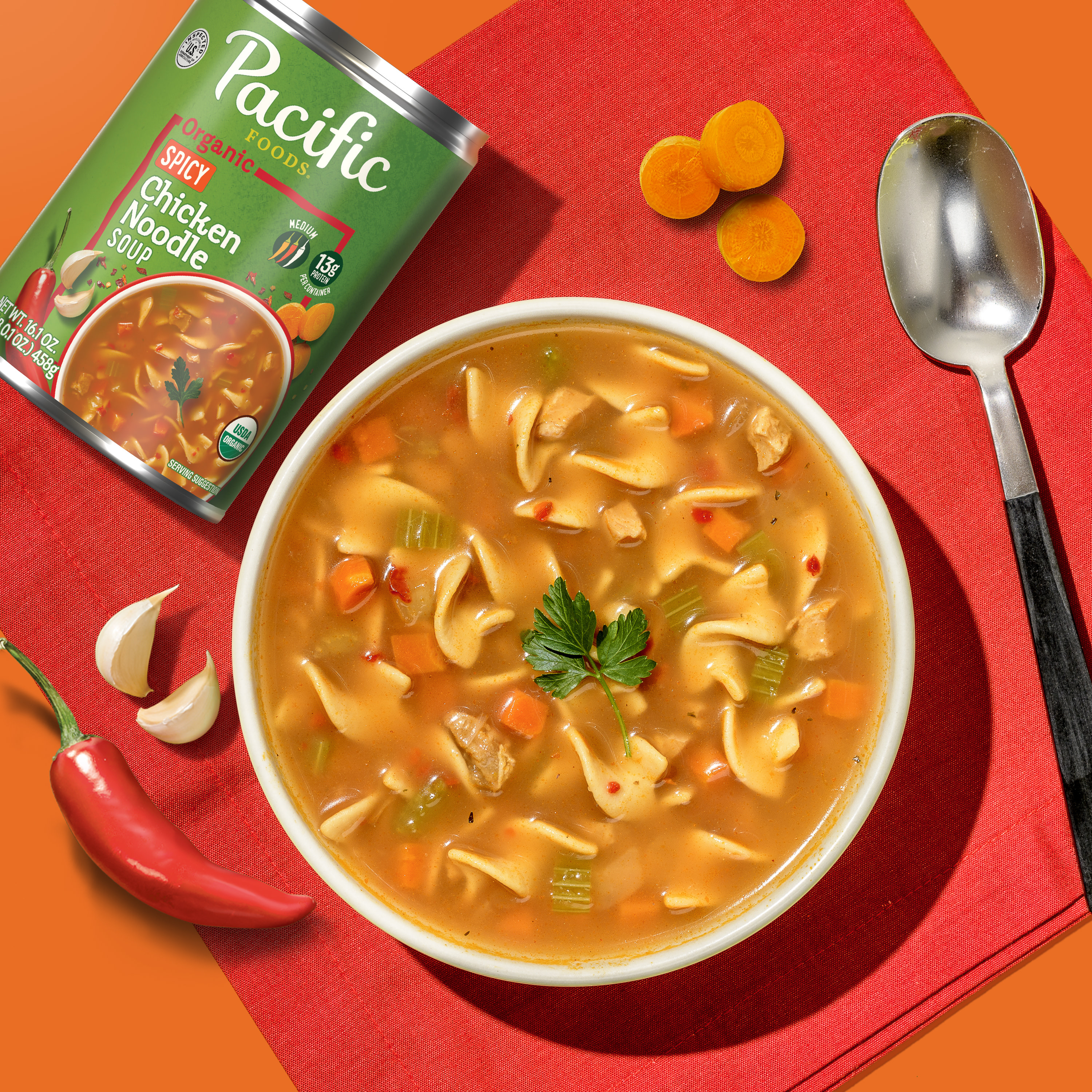 Pacific Foods Organic Spicy Chicken Noodle Soup, 16.1 oz Can