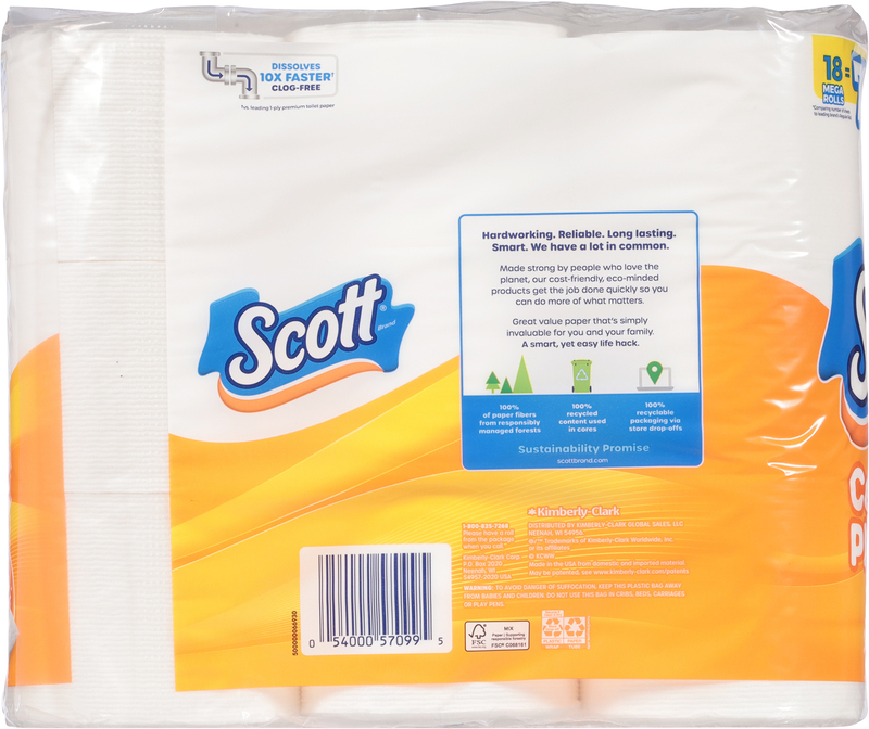 Scott ComfortPlus Toilet Paper, 18 Mega Rolls, 310 Sheets per Roll