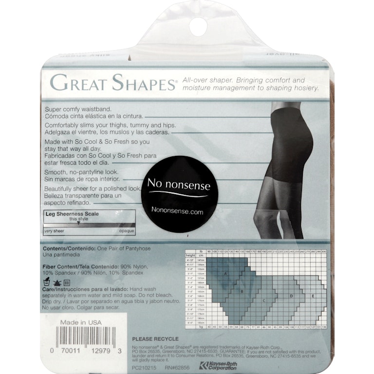 No nonsense Pantyhose, Body-Shaping, Sheer Toe, Size E, Beige Mist