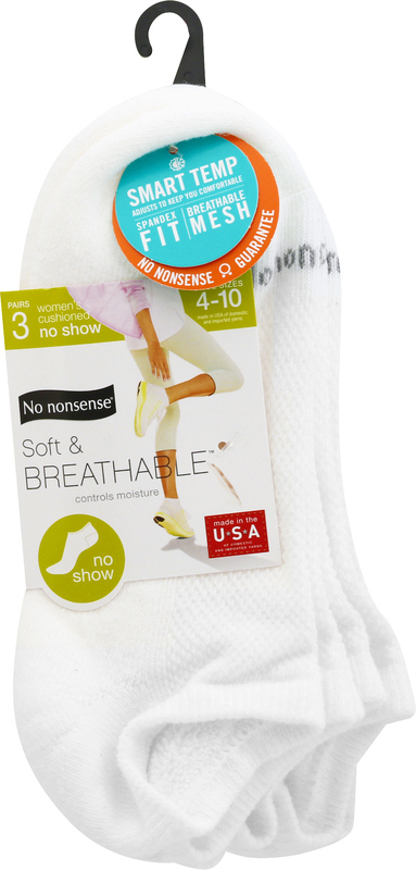 No nonsense Socks, No Show, Shoe Size 4-10, Women's Cushioned
