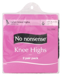 No Nonsense Nylon Knee Highs, Sheer Toe, Size One, Off Black - 10 pair