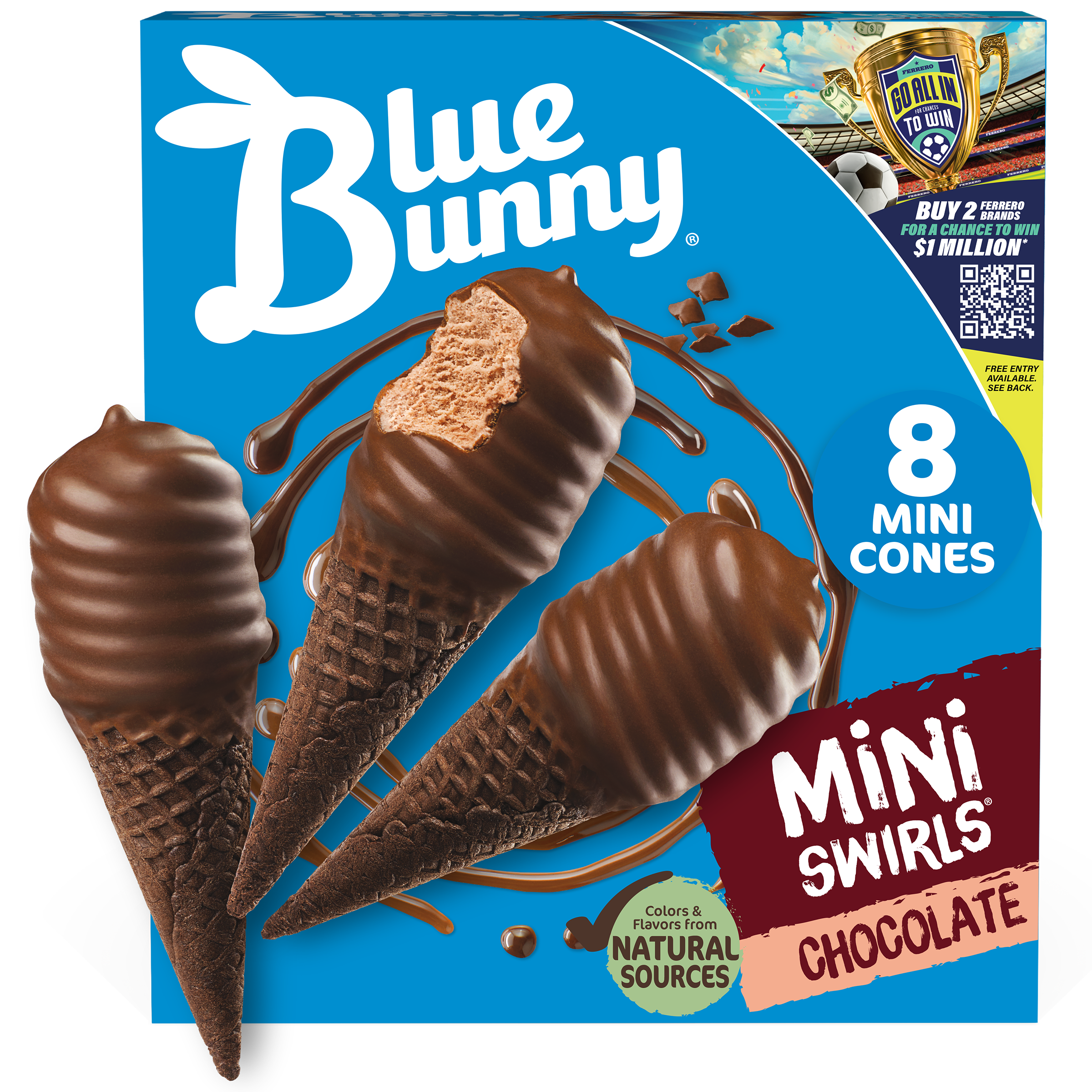 Blue Bunny Mini Swirls Chocolate Cones, Frozen Dessert, 8 Pack