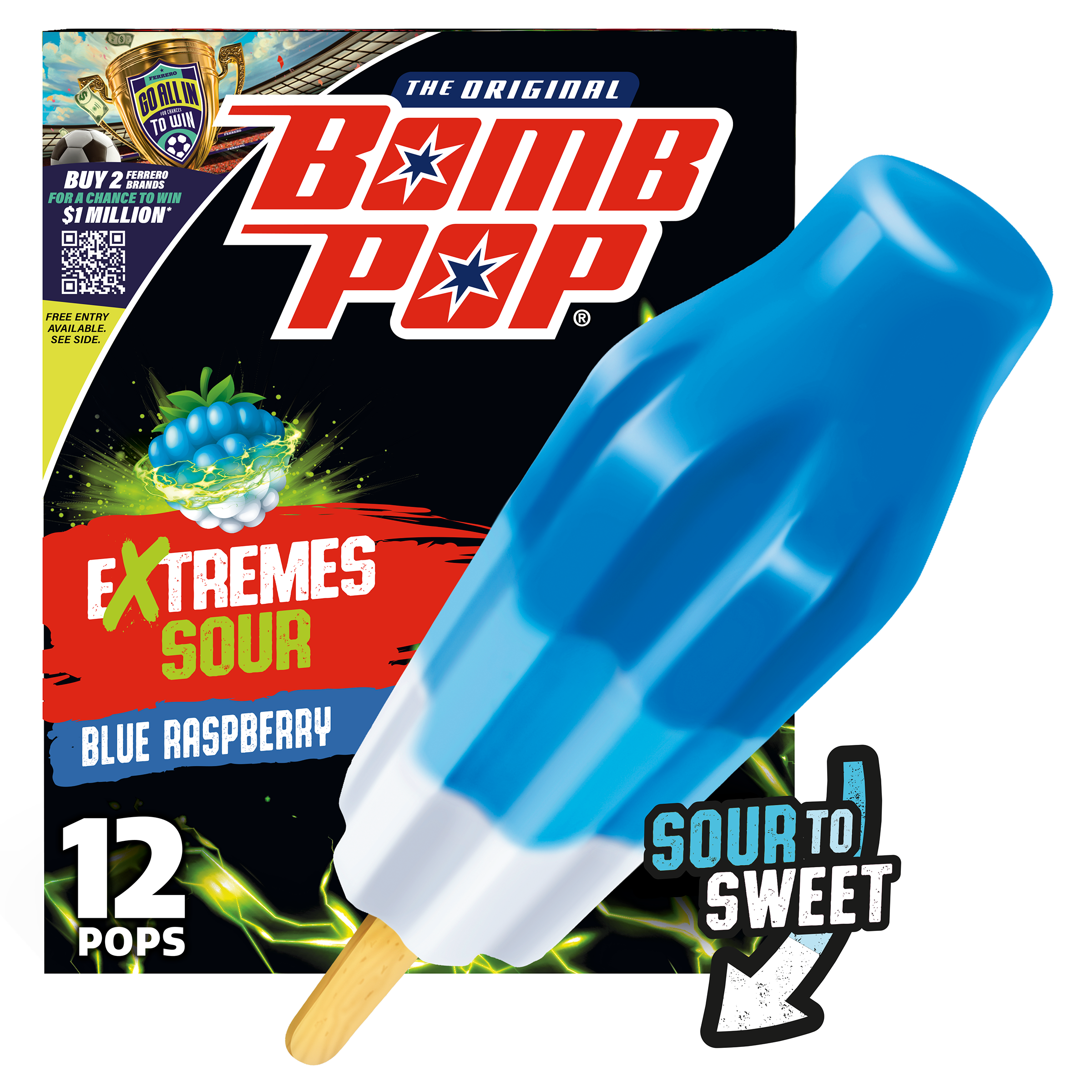 Bomb Pop Extremes Super Sour Blue Raspberry Ice Pops, 12 Pack