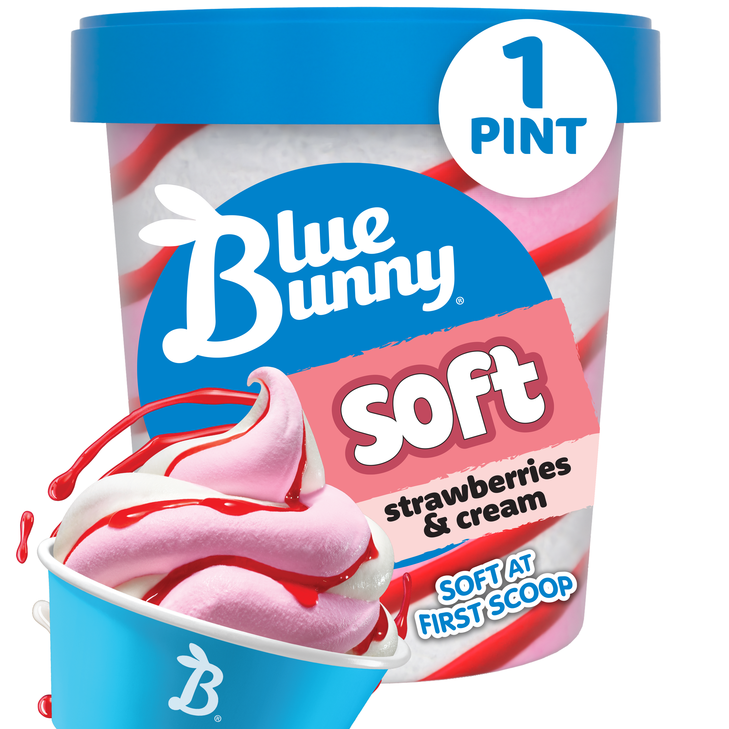Blue Bunny Soft Strawberry and Cream Swirl Iced Frozen Dessert, 16
