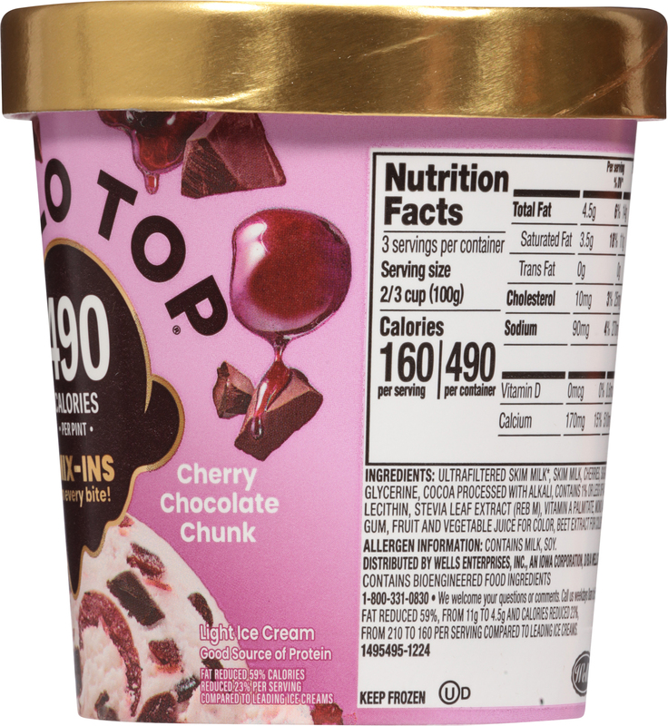 Halo Top Cherry Chocolate Chip Chunk Light Ice Cream, Lower