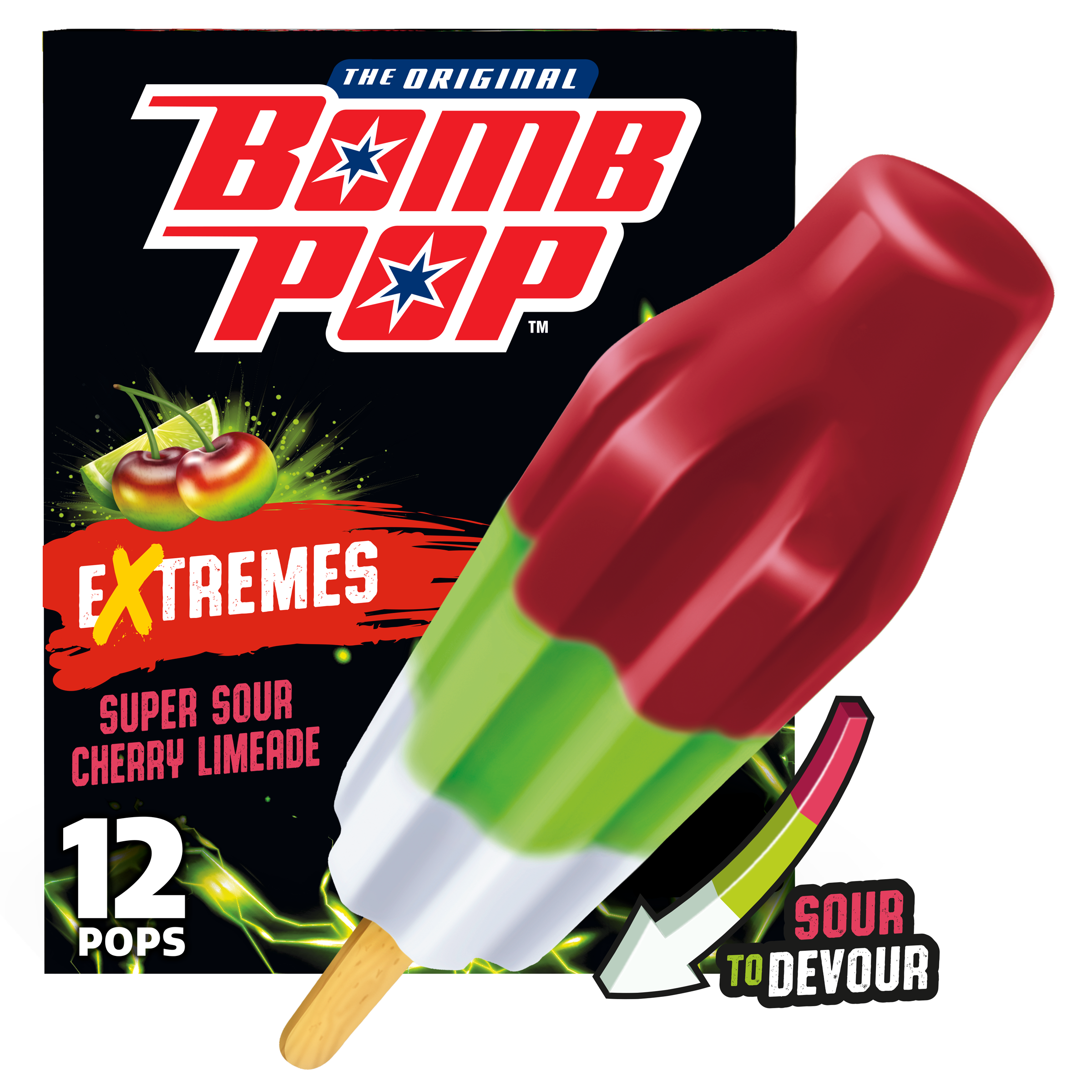Bomb Pop Extremes Super Sour Cherry Limeade Ice Pops, Frozen