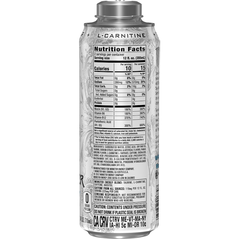 how much l-carnitine in monster Monster Energy Drink, Zero Sugar, Zero Ultra | Giant Eagle | Because It Matters