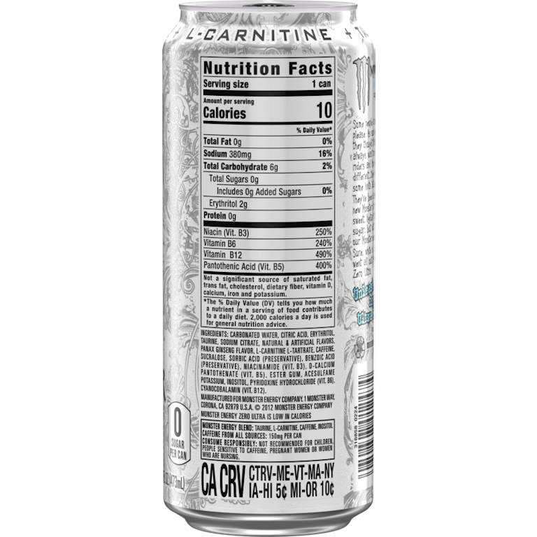 Monster Energy Drink, Zero Sugar, Ultra, 12 Pack, 16 Oz Cans Monster Energy Drink, Zero Sugar, Ultra, 12 Pack, 16 Oz Cans