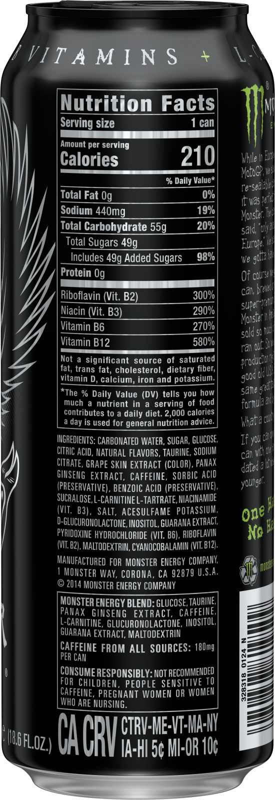 monster import l carnitine taurine b vitamins energy drink Energy 18.6 Fl Oz Same-Day Delivery or Pickup Monster Energy Original - 12pk/16