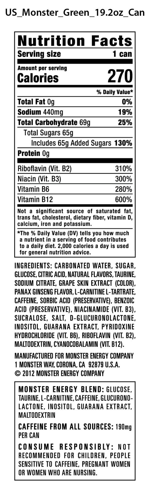 how much l-carnitine in monster 12CT: BRAZIL Energy Drink JUICE Pipeline Punch taurine + B- Monster Energy 12/19.2OZ | Giant