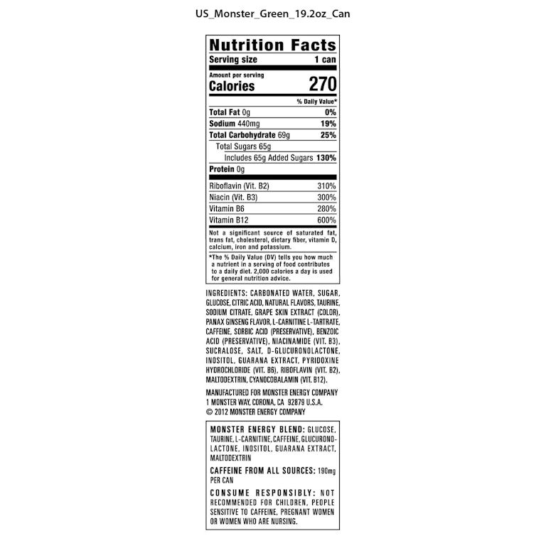 how much l-carnitine in monster 12CT: BRAZIL Energy Drink JUICE Pipeline Punch taurine + B- Monster Energy 12/19.2OZ | Giant
