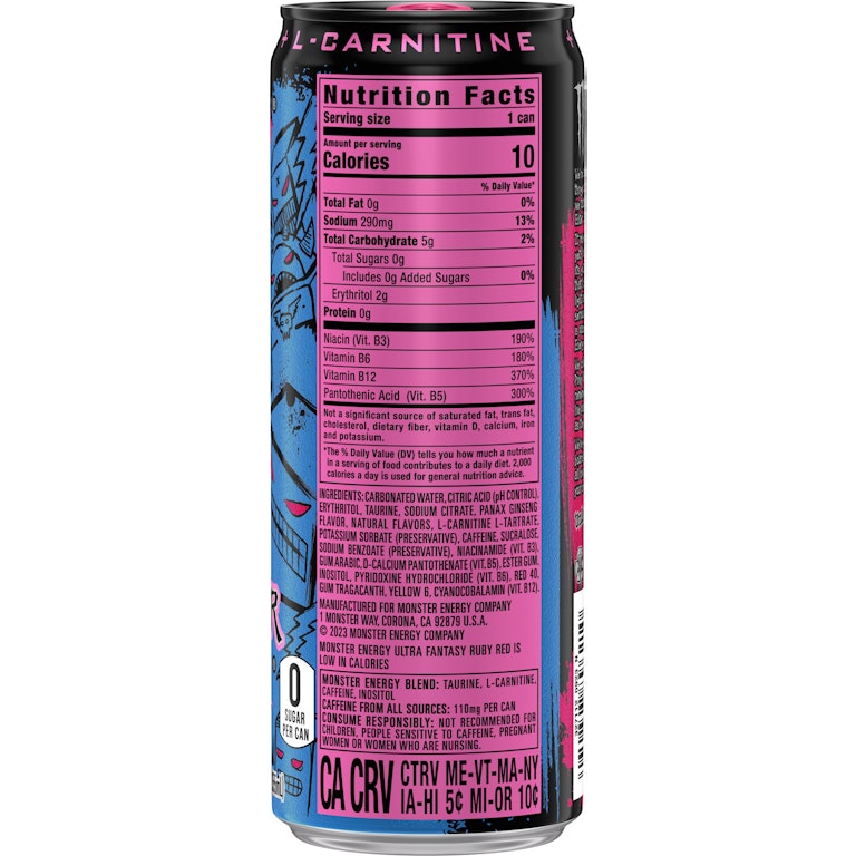 white monster l carnitine How Much Is In Zero Ultra Monster Electric Blue Energy Drink