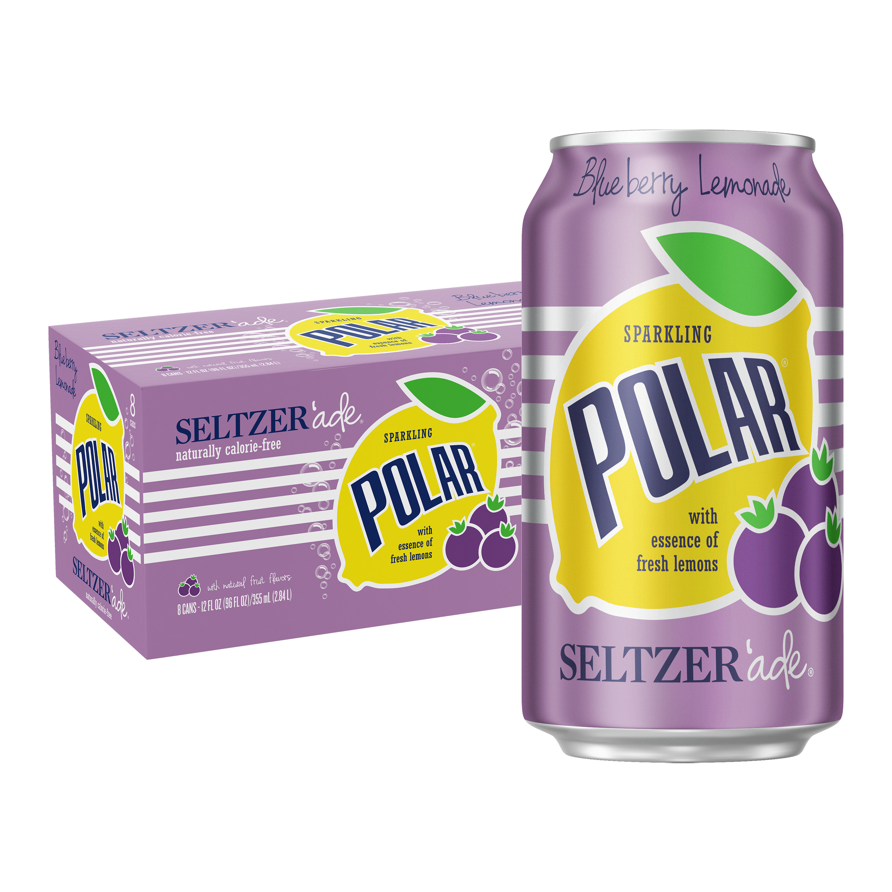 Polar Seltzer'ade Blueberry Lemonade, 12 fl oz cans, 8 pack