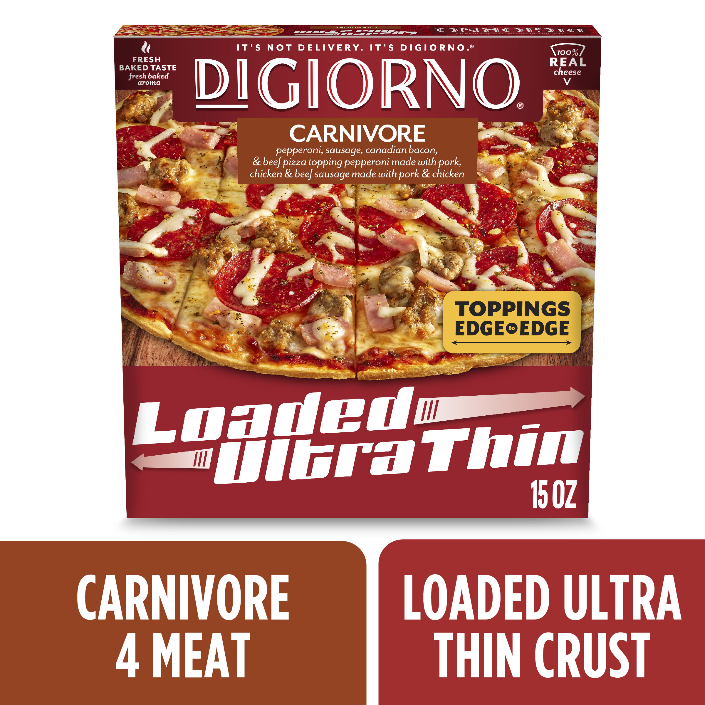 WARDS Precision 2G ダイレクトリール イソノファクトリー DiGiorno Loaded Ultra Thin Crust Carnivore Pizza, Frozen Pepperoni