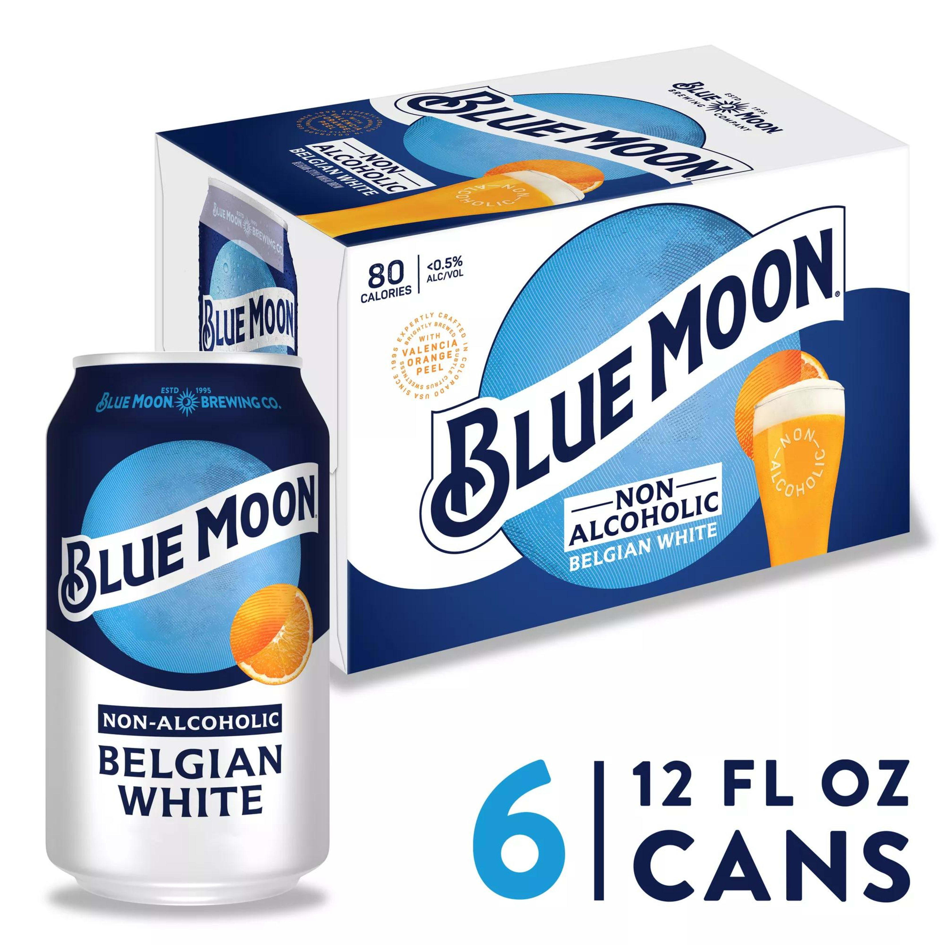 Blue Moon Non Alcoholic Belgian Style Wheat Beer 0.45% 6 Pack, 12
