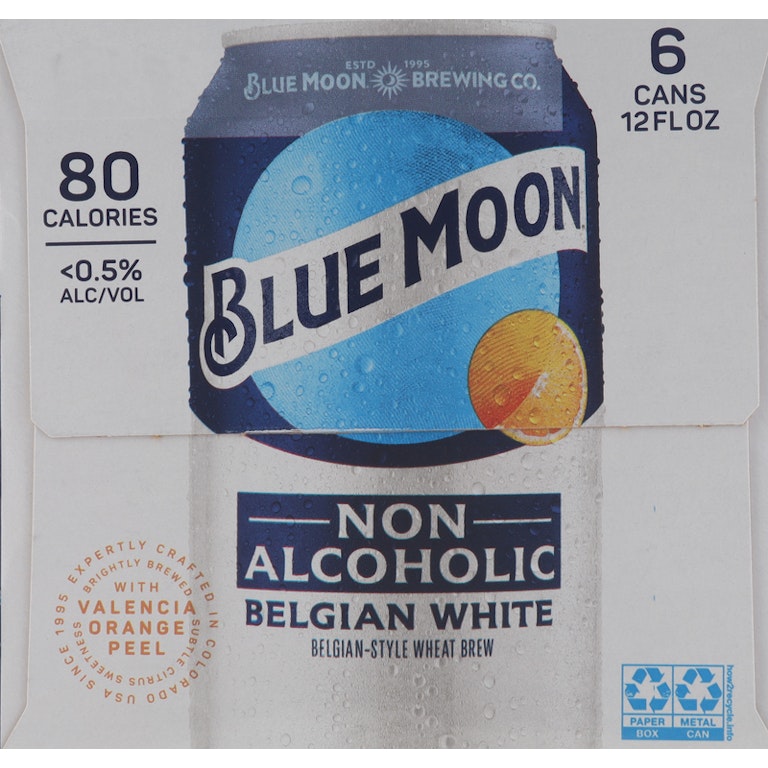 Blue Moon Non Alcoholic Belgian Style Wheat Beer 0.45% 6 Pack, 12 Blue Moon Non Alcoholic Belgian Style Wheat Beer 0.45% 6 Pack, 12