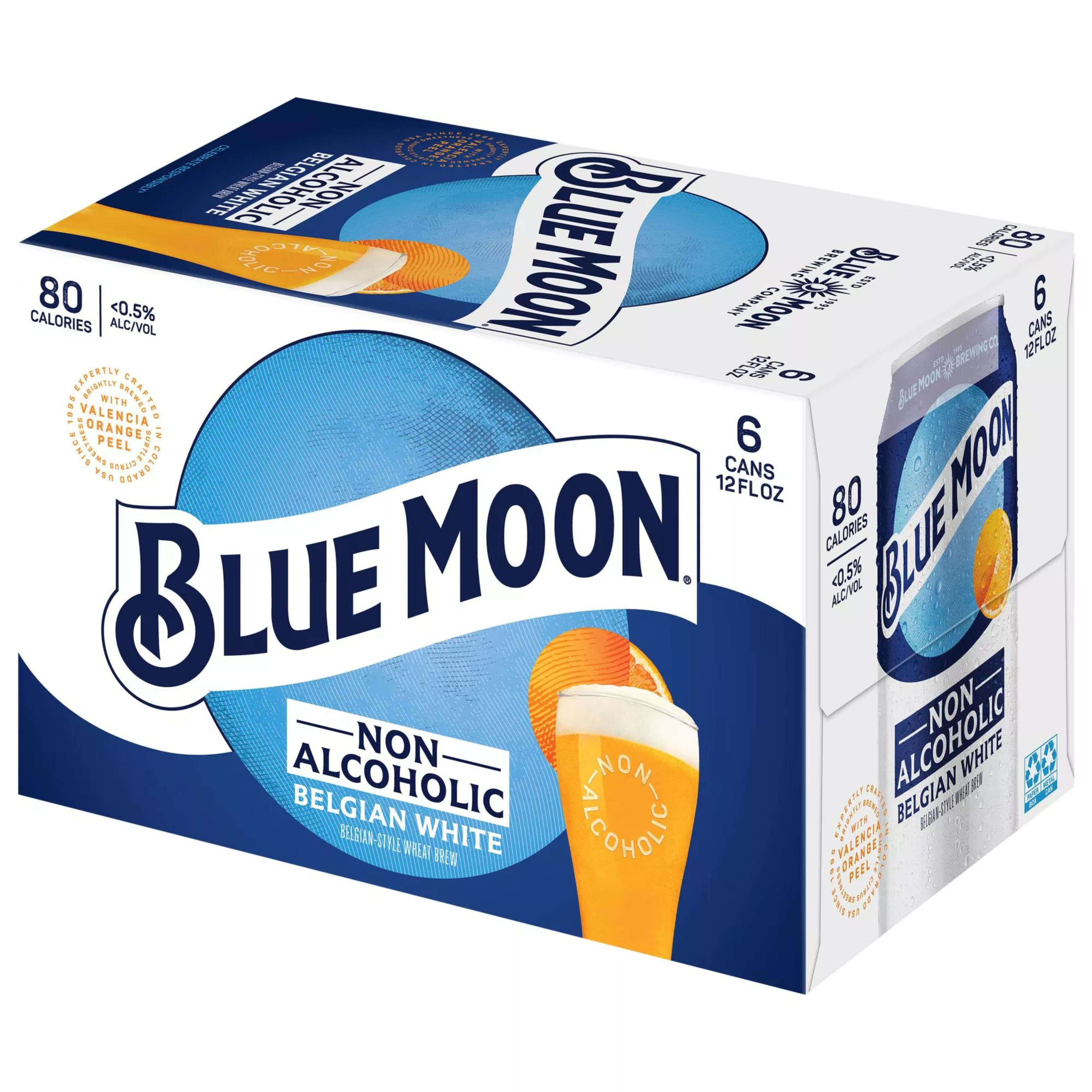 Blue Moon Non Alcoholic Belgian Style Wheat Beer 0.45% 6 Pack, 12