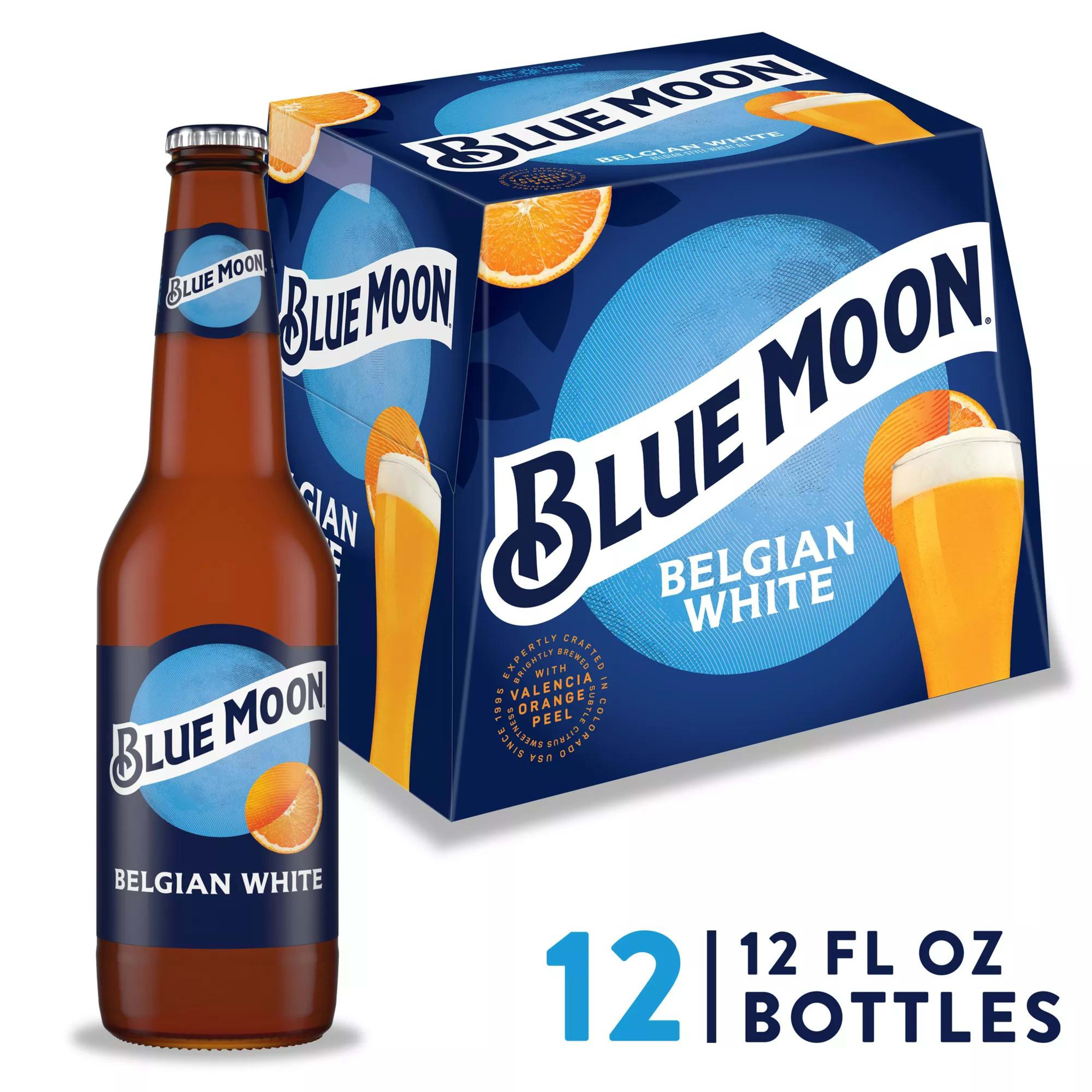Blue Moon Belgian White Wheat Beer, 5.4% ABV, 12-pack, 12-oz