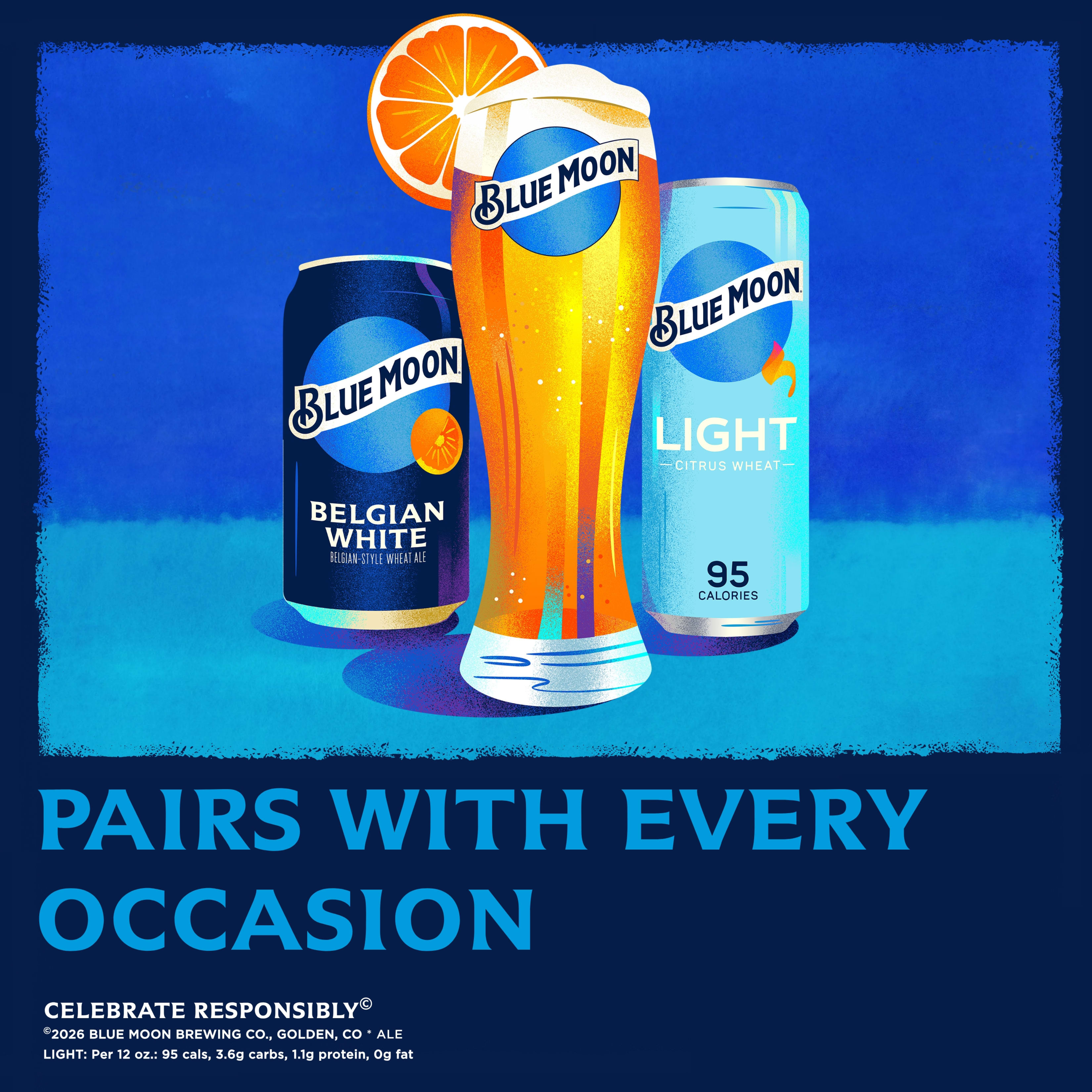 Blue Moon Light Citrus Wheat Craft Beer 4.0% ABV, 6 Pack, 12.0 fl