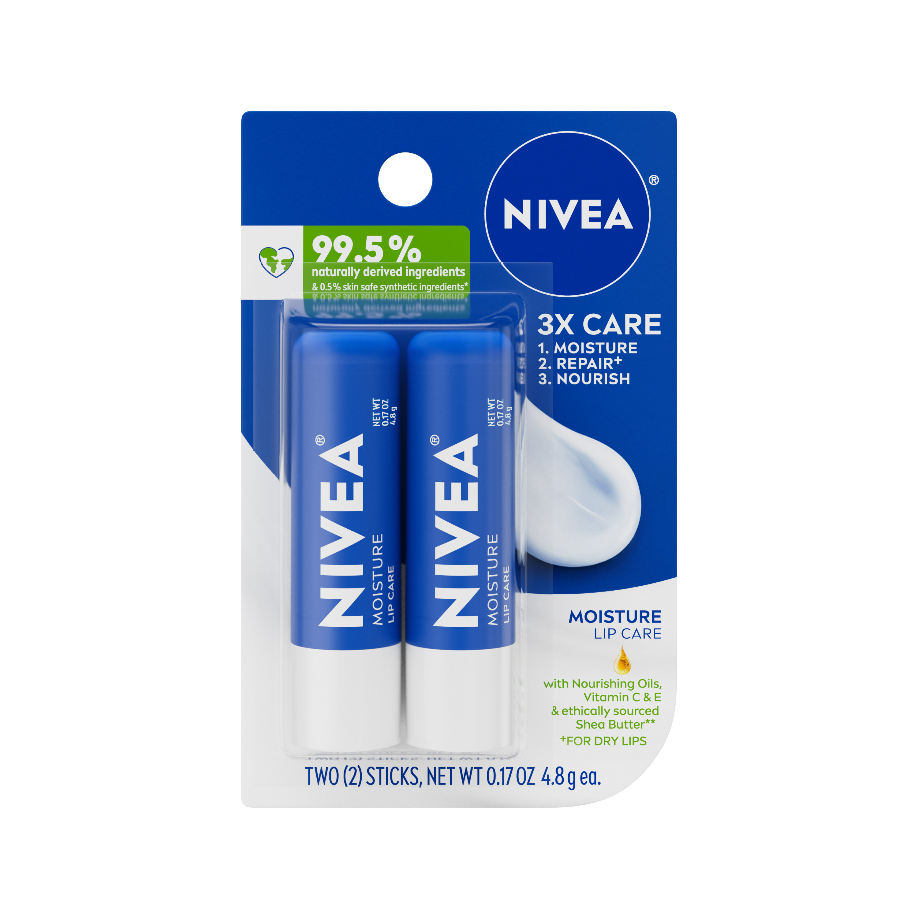 damp lip.c NIVEA Moisture Lip Care, Lip Balm Stick, 0.17 Oz, Pack of 2 | Giant Eagle |  Because It Matters