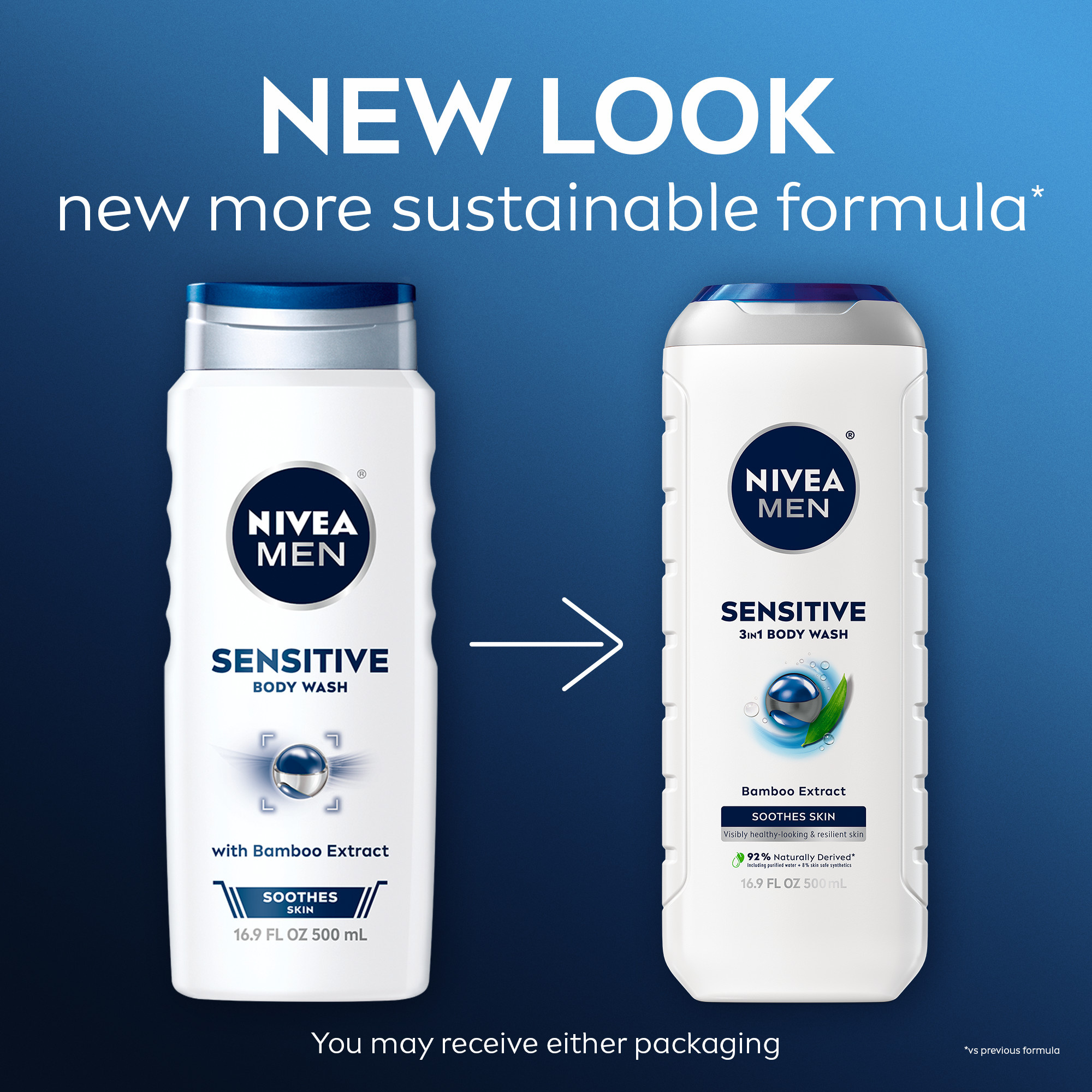 NIVEA MEN Sensitive Body Wash with Bamboo Extract, 16.9 Fl Oz