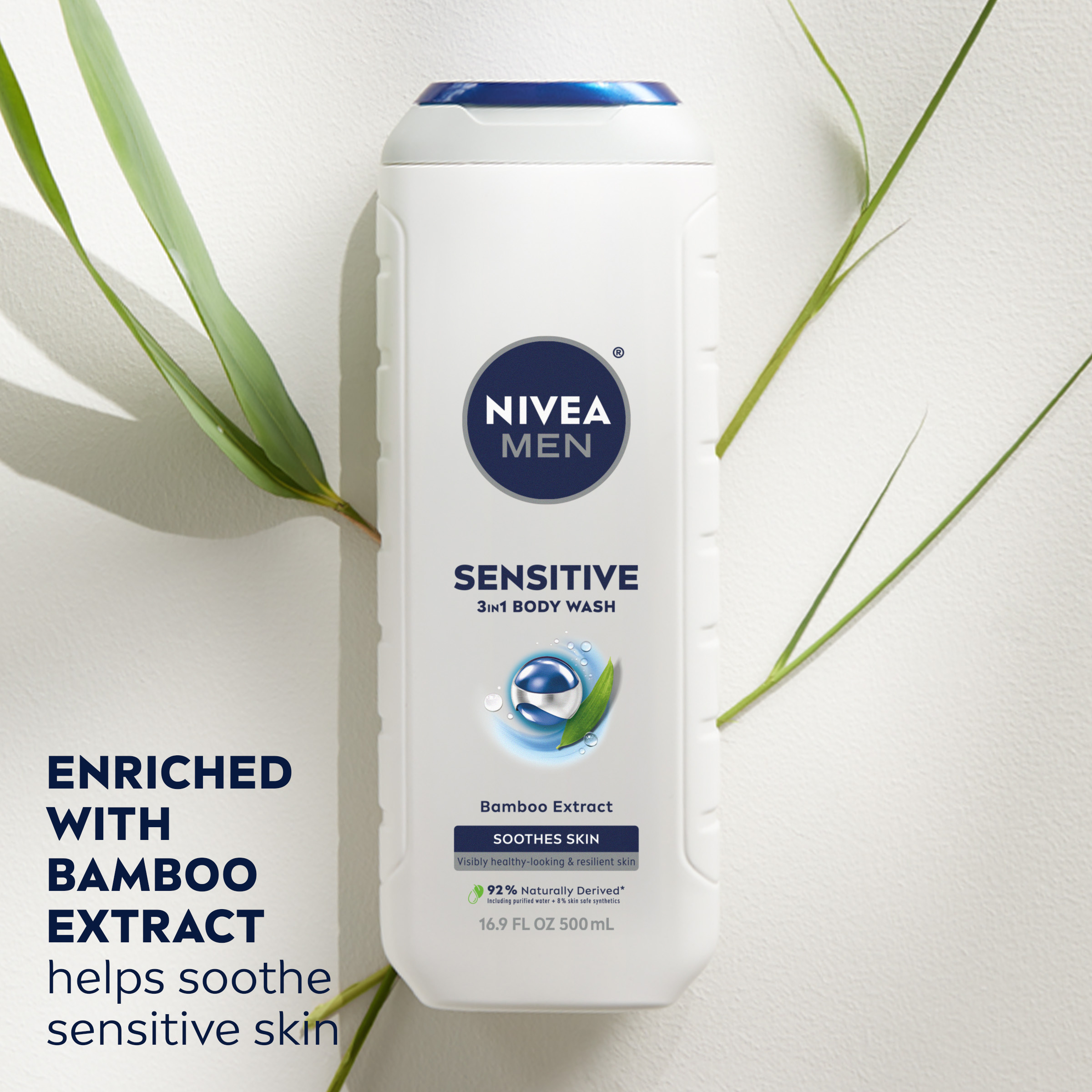 NIVEA MEN Sensitive Body Wash with Bamboo Extract, 16.9 Fl Oz