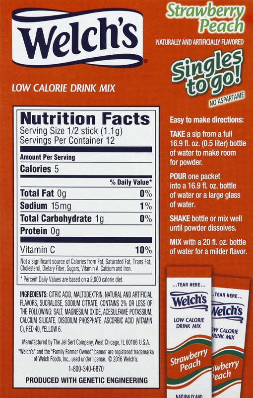 Welch's Drink Mix, Low Calorie, Strawberry Peach, Singles to Go