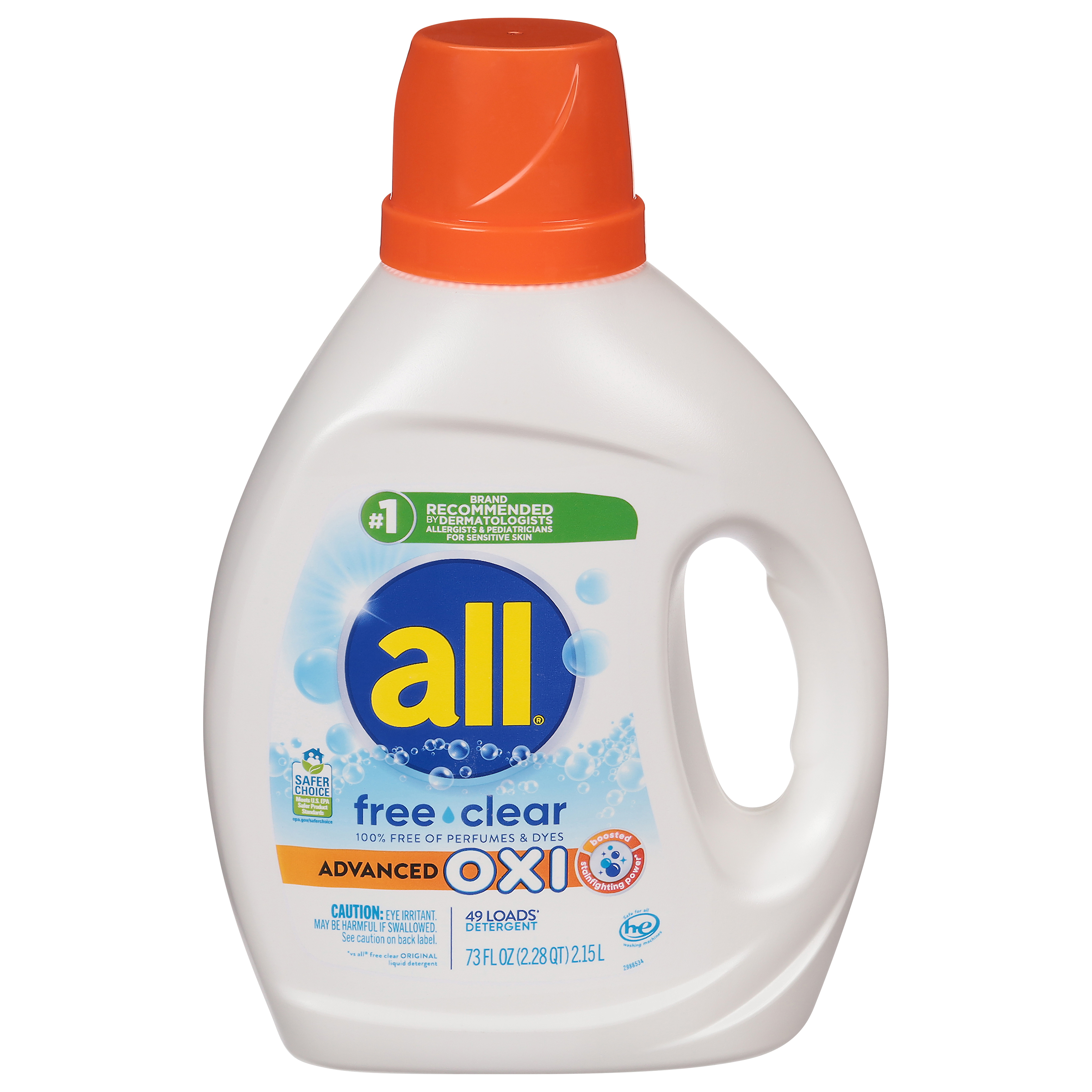 all Liquid Laundry Detergent, Free Clear, OXI, 73 fl oz, 49 Loads
