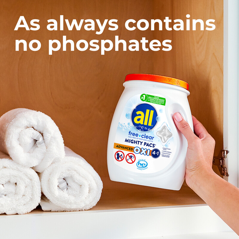 all Unit Dose Laundry Detergent, Mighty Pacs, Free Clear, OXI, 32