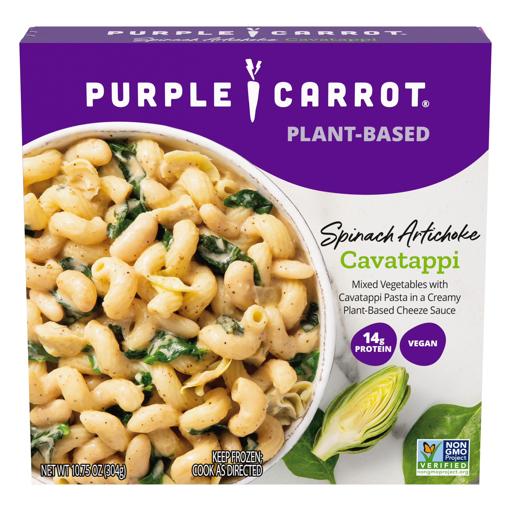 Purple Carrot Spinach Artichoke Cavatappi Pasta Bowl, Frozen Meal