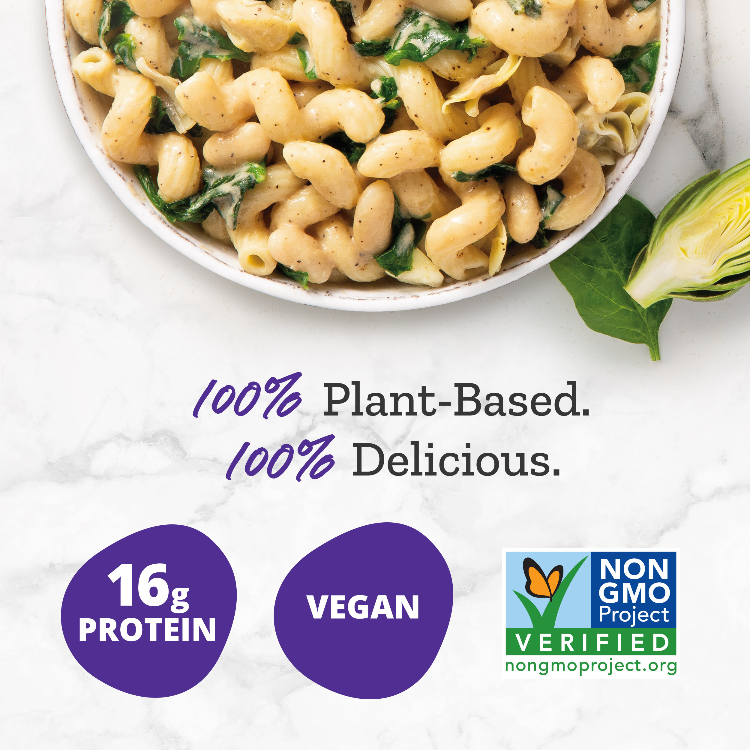 Purple Carrot Spinach Artichoke Cavatappi Pasta Bowl, Frozen Meal