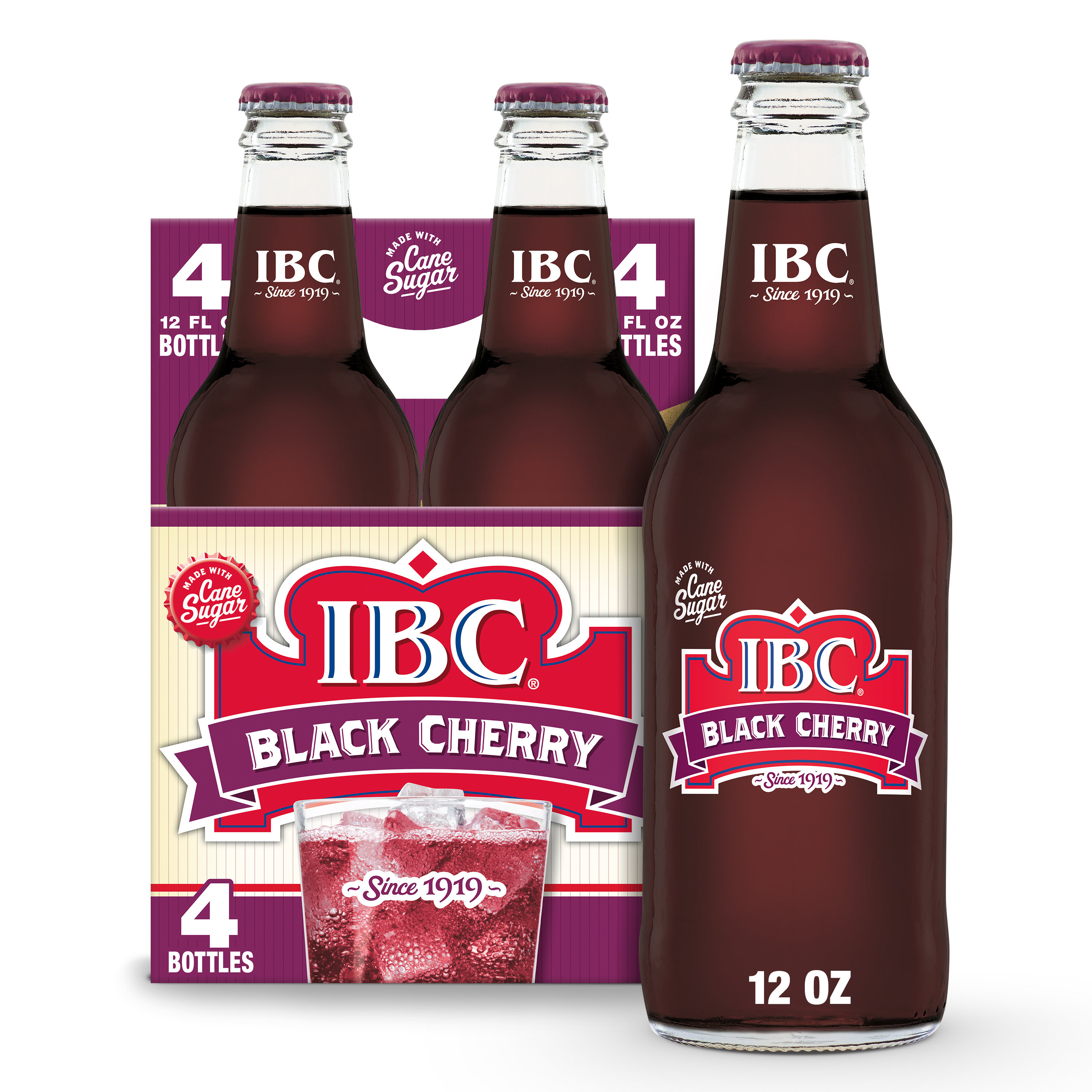 IBC Black Cherry Made with Sugar Soda, 12 fl oz glass bottles, 4