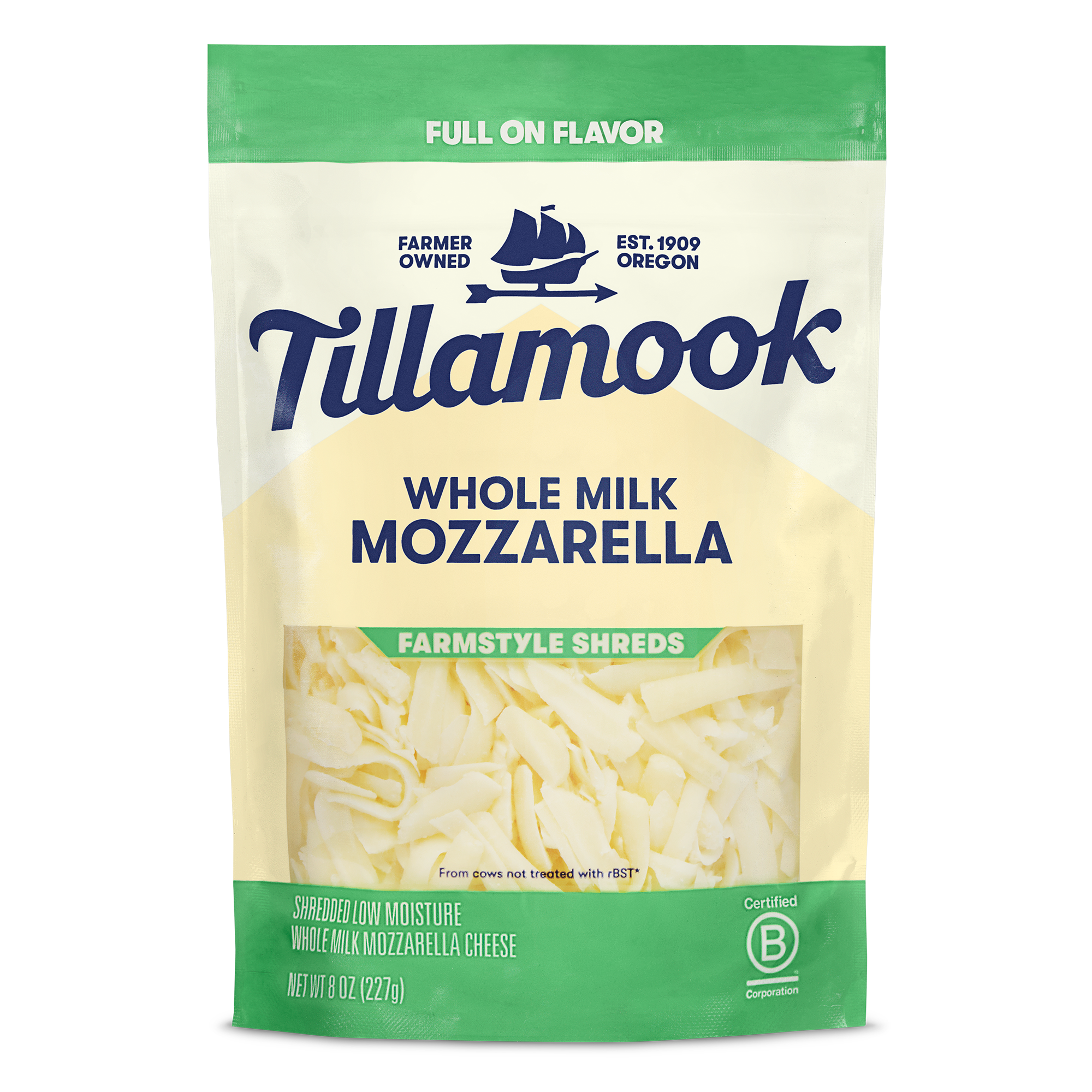Tillamook Farmstyle Whole Milk Mozzarella Shredded Cheese, 8oz