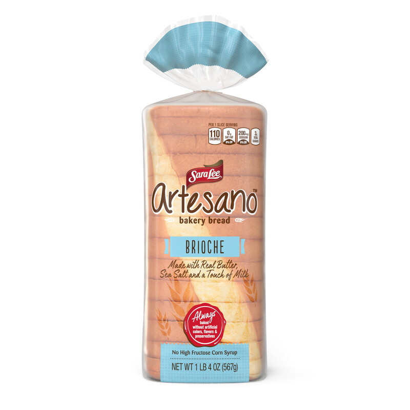 Sara Lee Artesano Brioche Bakery Bread, 20 oz, Brioche Bread, Bag