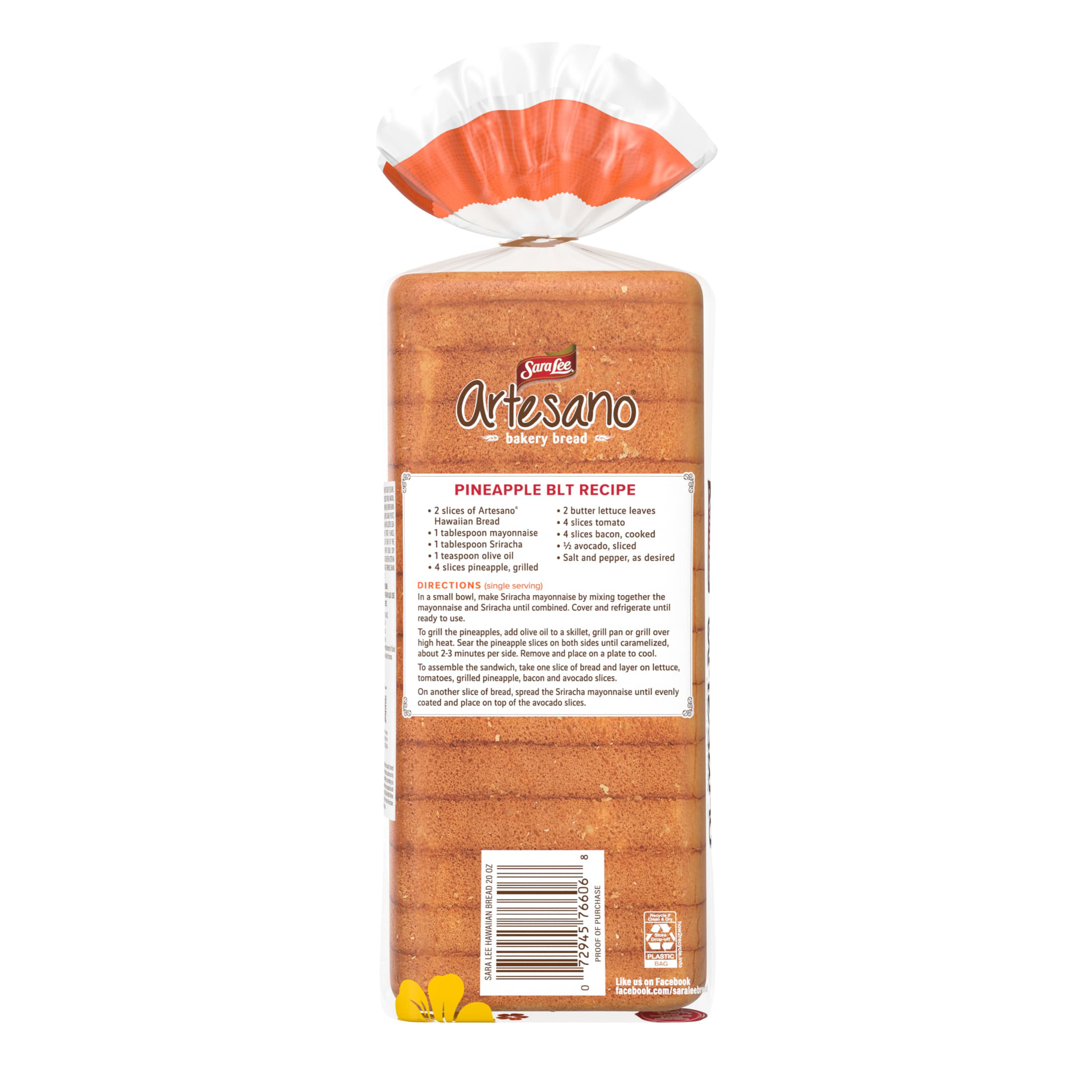 Sara Lee Artesano Hawaiian Bread, 20 oz, Sweet Pre-sliced Hawaiian