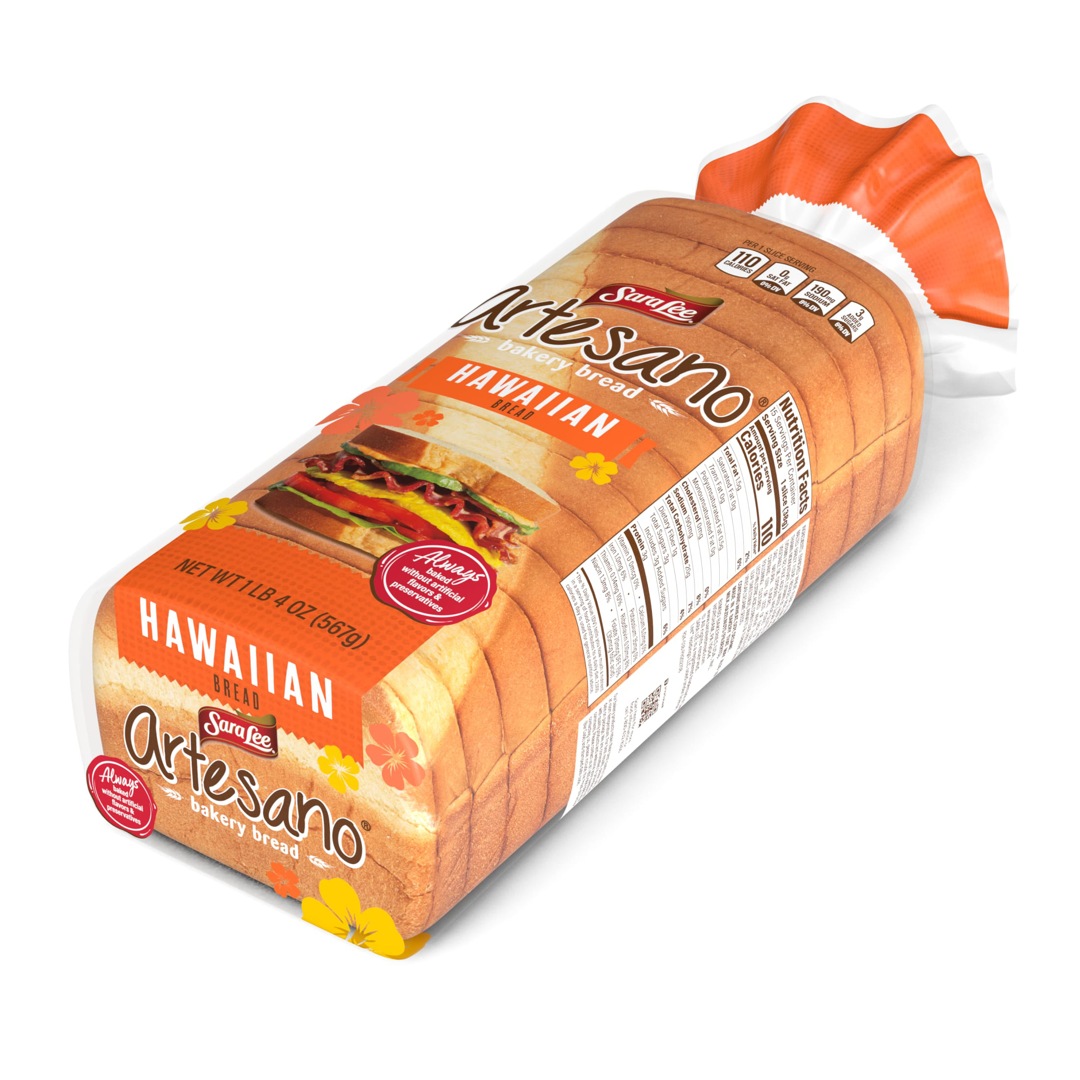 Sara Lee Artesano Hawaiian Bread, 20 oz, Sweet Pre-sliced Hawaiian